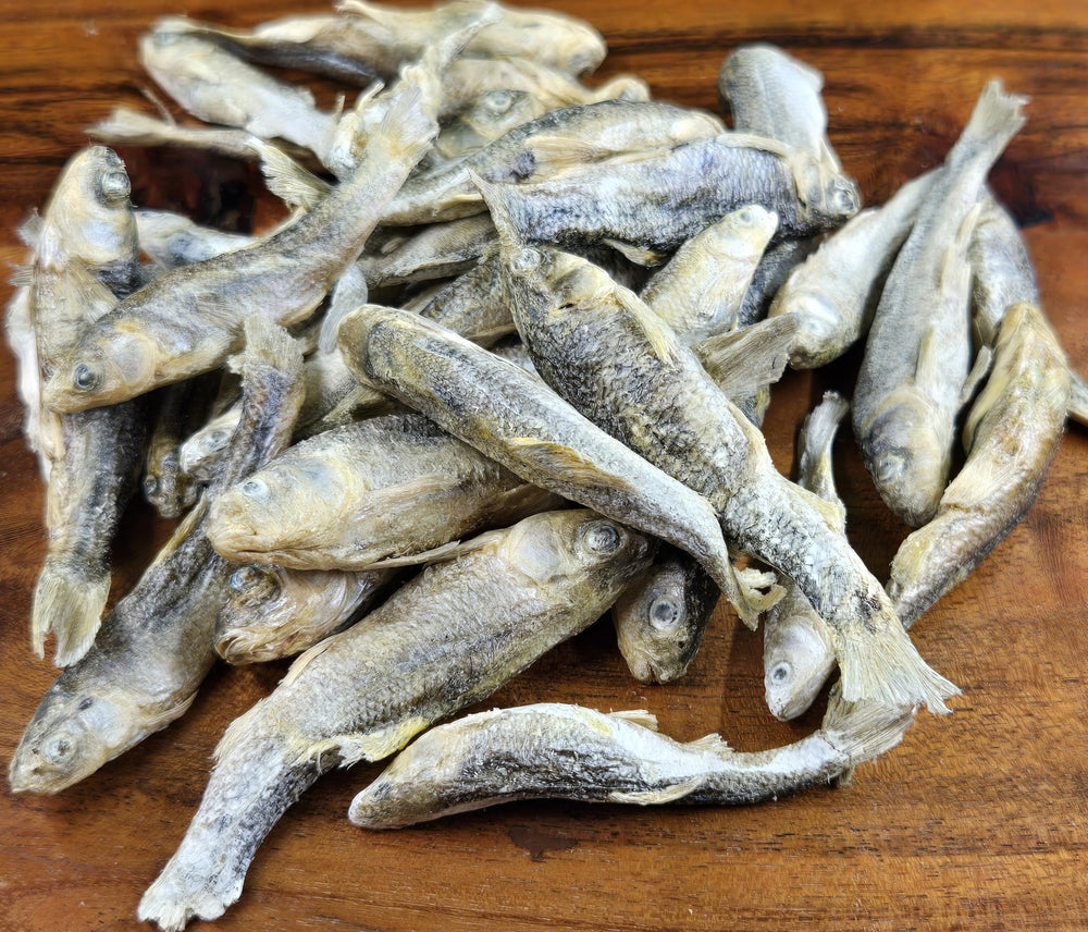 Minnows liofilizados de Shepherd Boy Farms, snacks para entrenamiento.