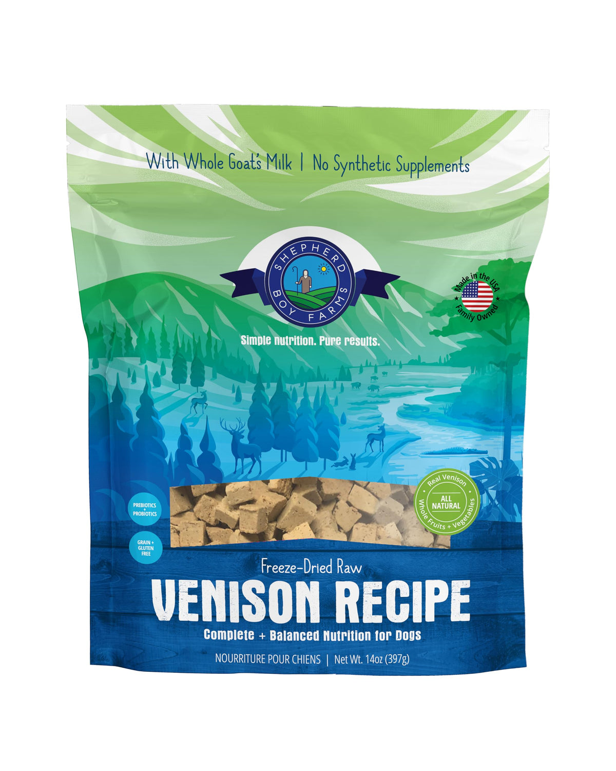 Shepherd Boy Farms venado receta en bolsa, alimento completo para perros