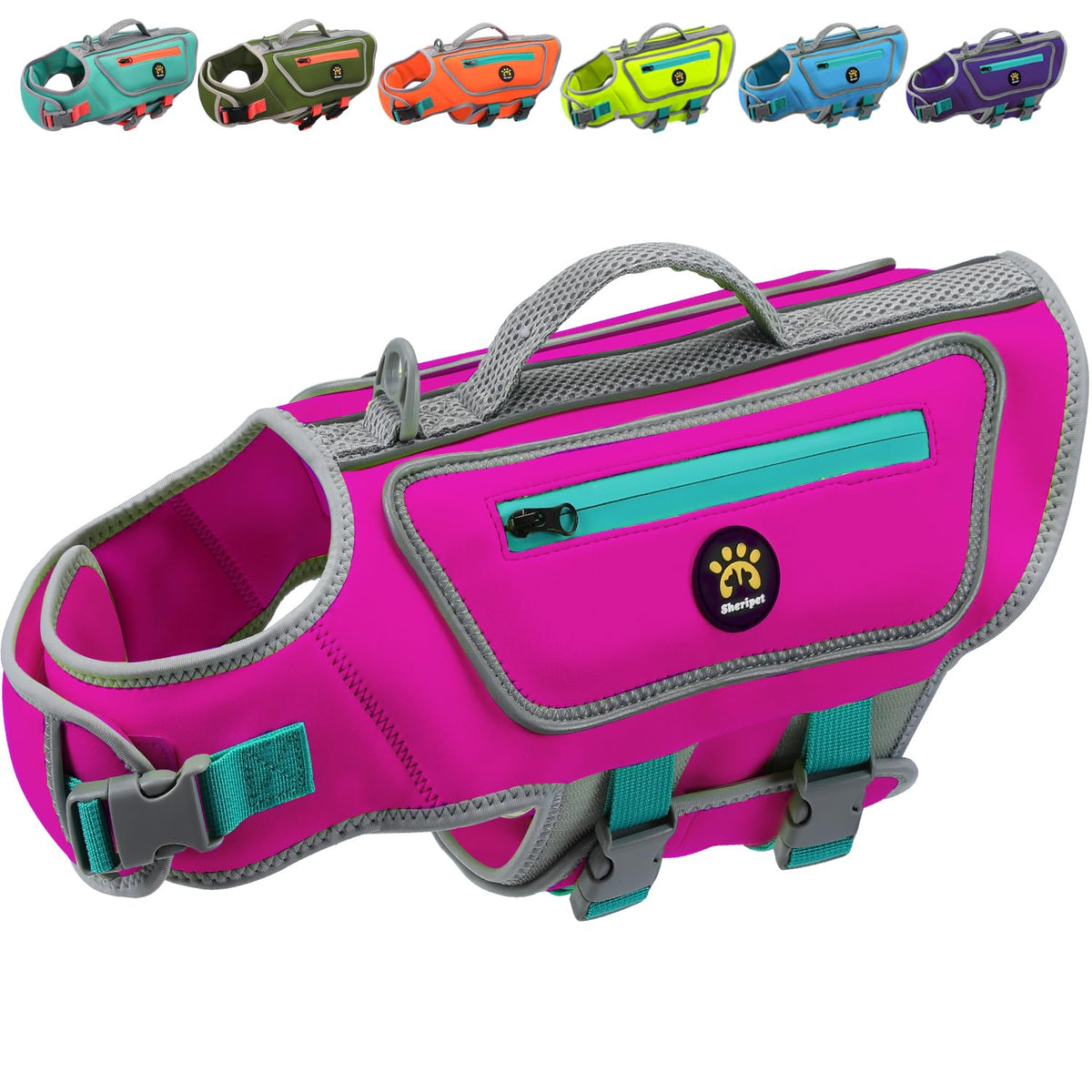 Sheripet chaleco salvavidas para perro en rosa talla M, visibilidad alta para paseos seguros