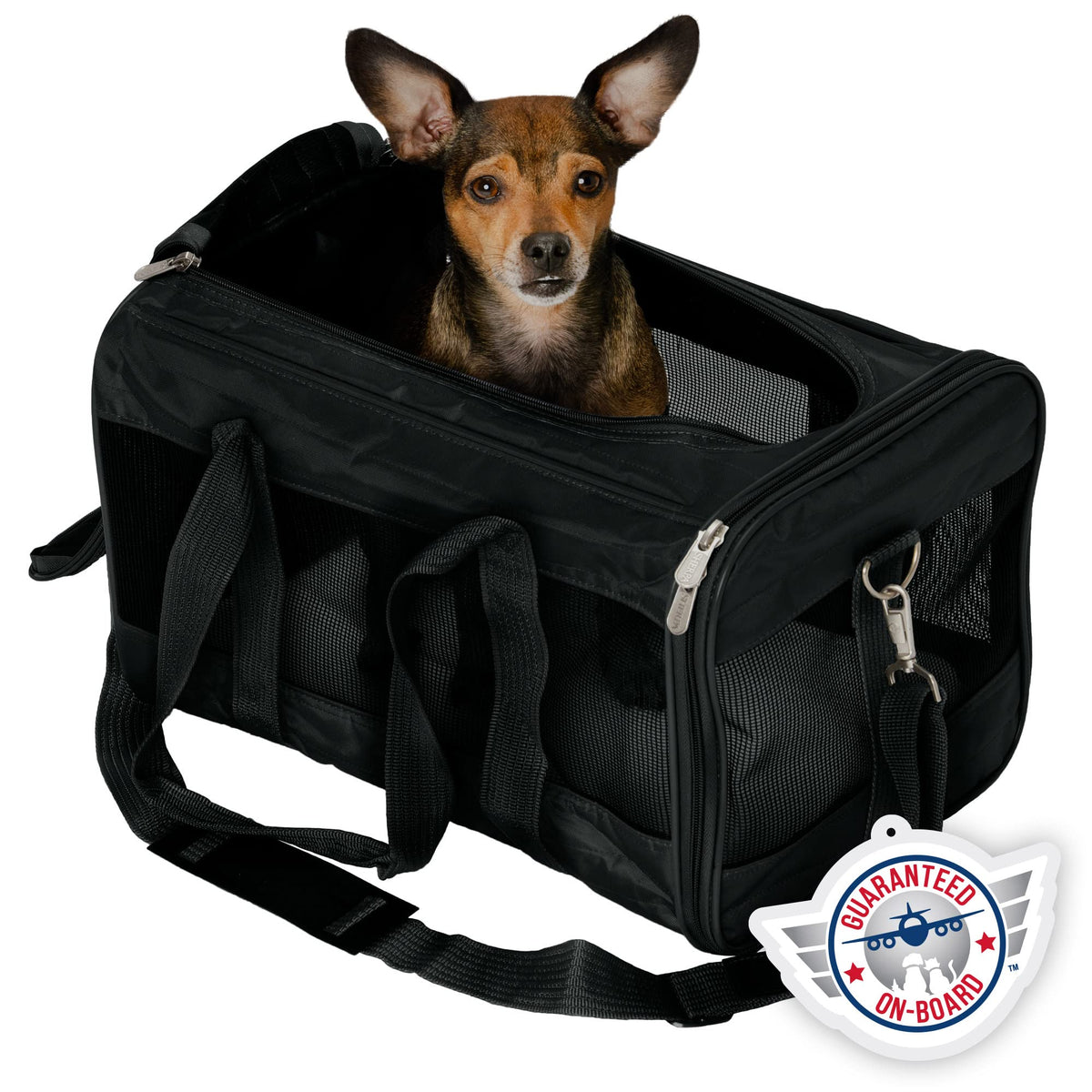 Sherpa Original Deluxe Carrier lista para cabina, ideal para viajar en avión con tu mascota.