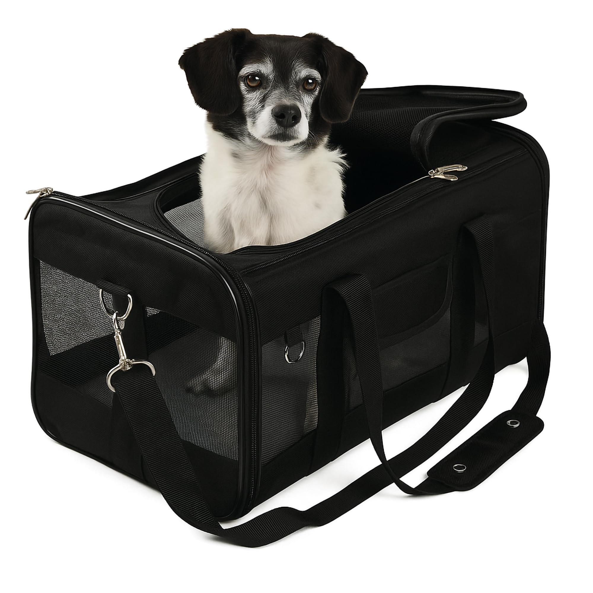 Sherpa Original Deluxe portador mascotas viaje negro grande, cómodo para vuelos y coche