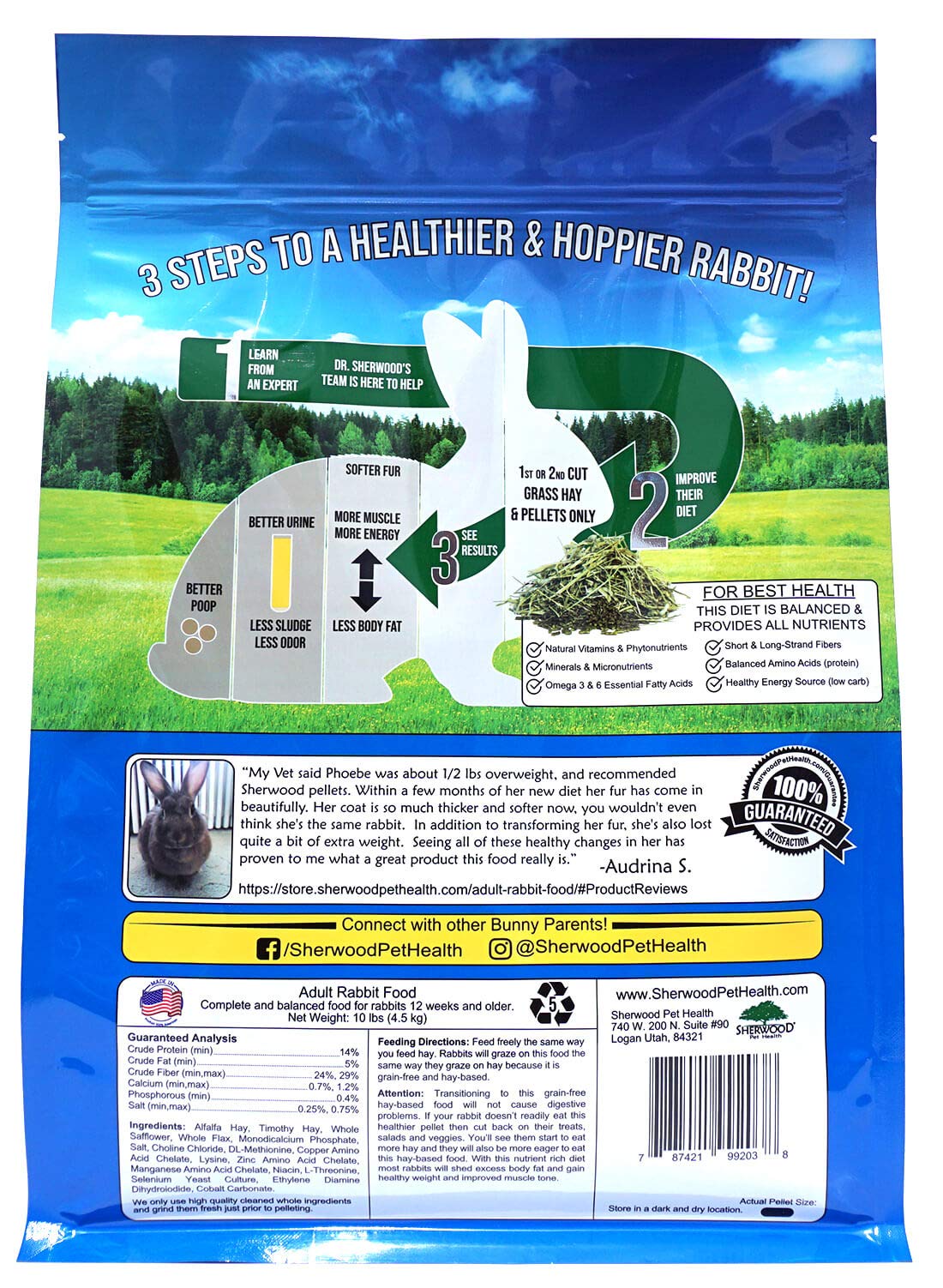 Sherwood Pet Health, ingredientes naturales, apoyo nutricional equilibrado para conejos.