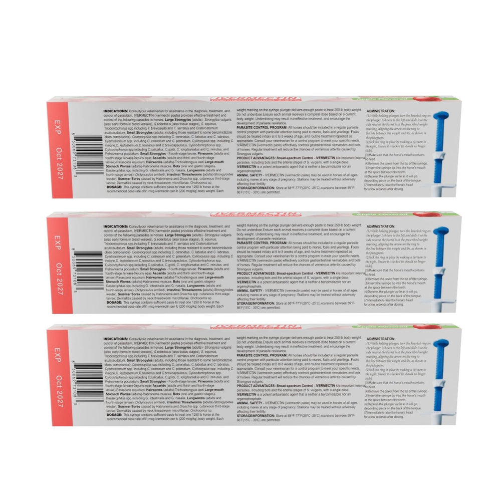 SHEVAT VITAMINS Ivermectina pasta, empaque práctico para veterinarios y propietarios.