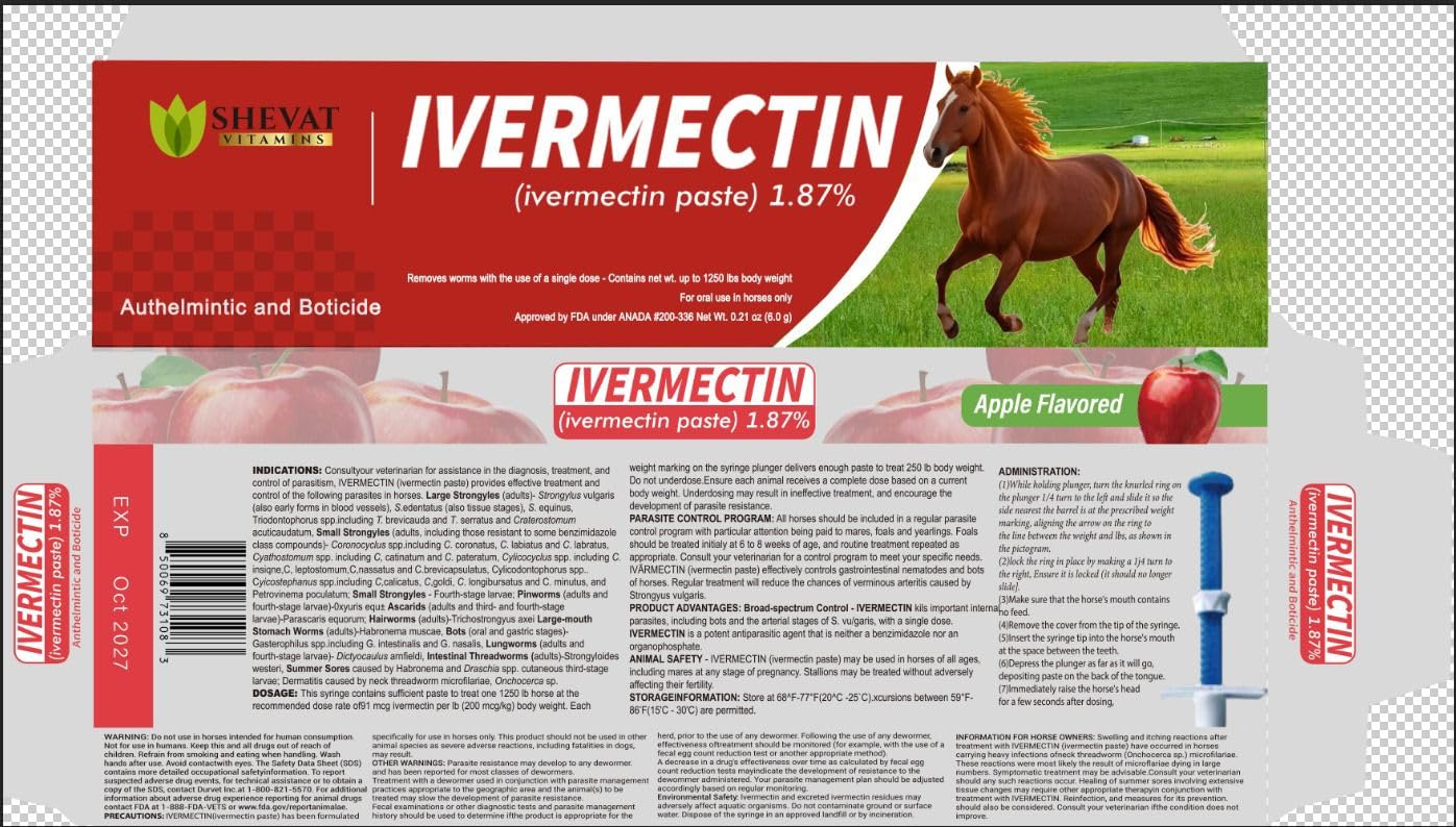 SHEVAT VITAMINS Ivermectina pasta ideal para uso diario en establo.