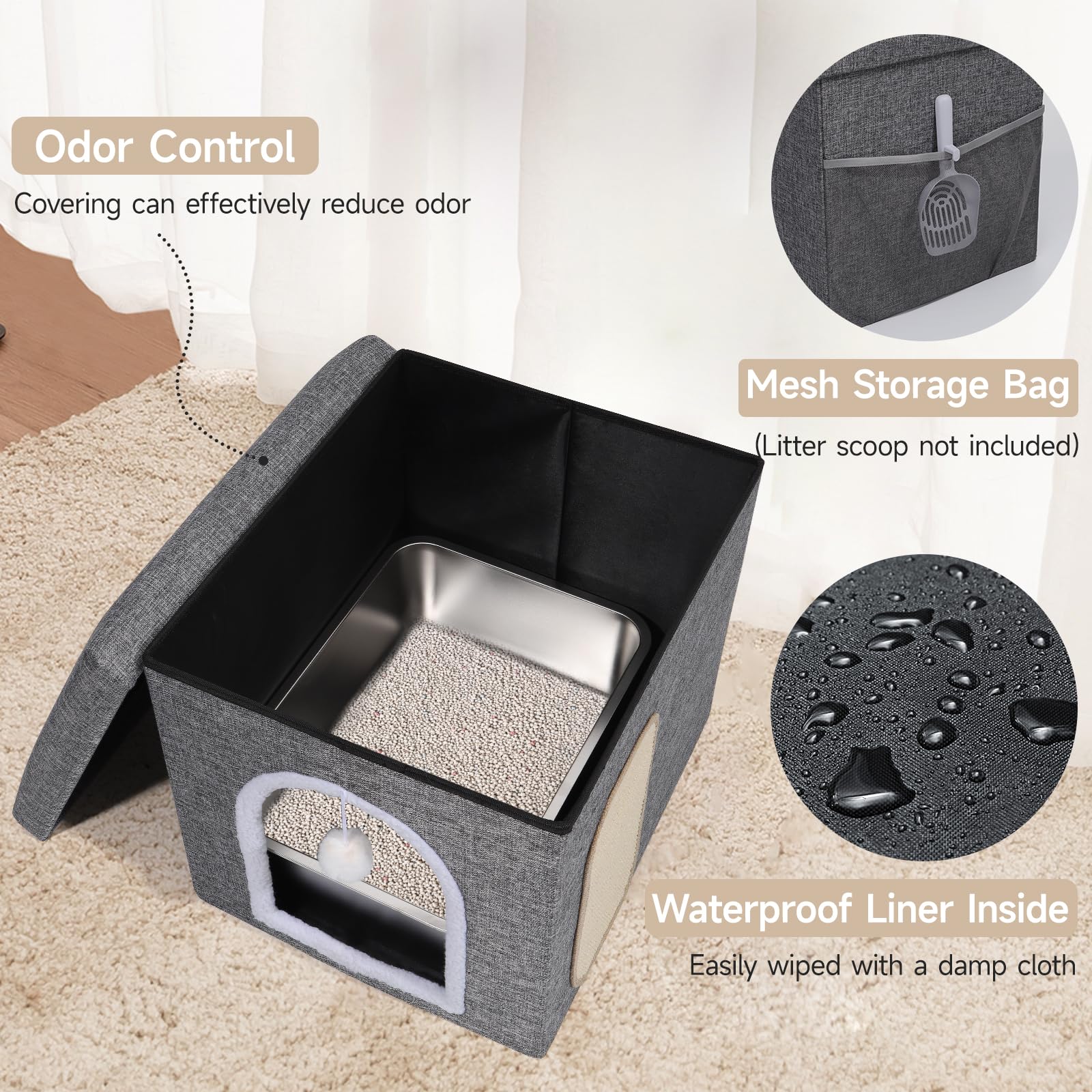 Shikha interior-impermeable caja-arena, interior resistente a derrames.
