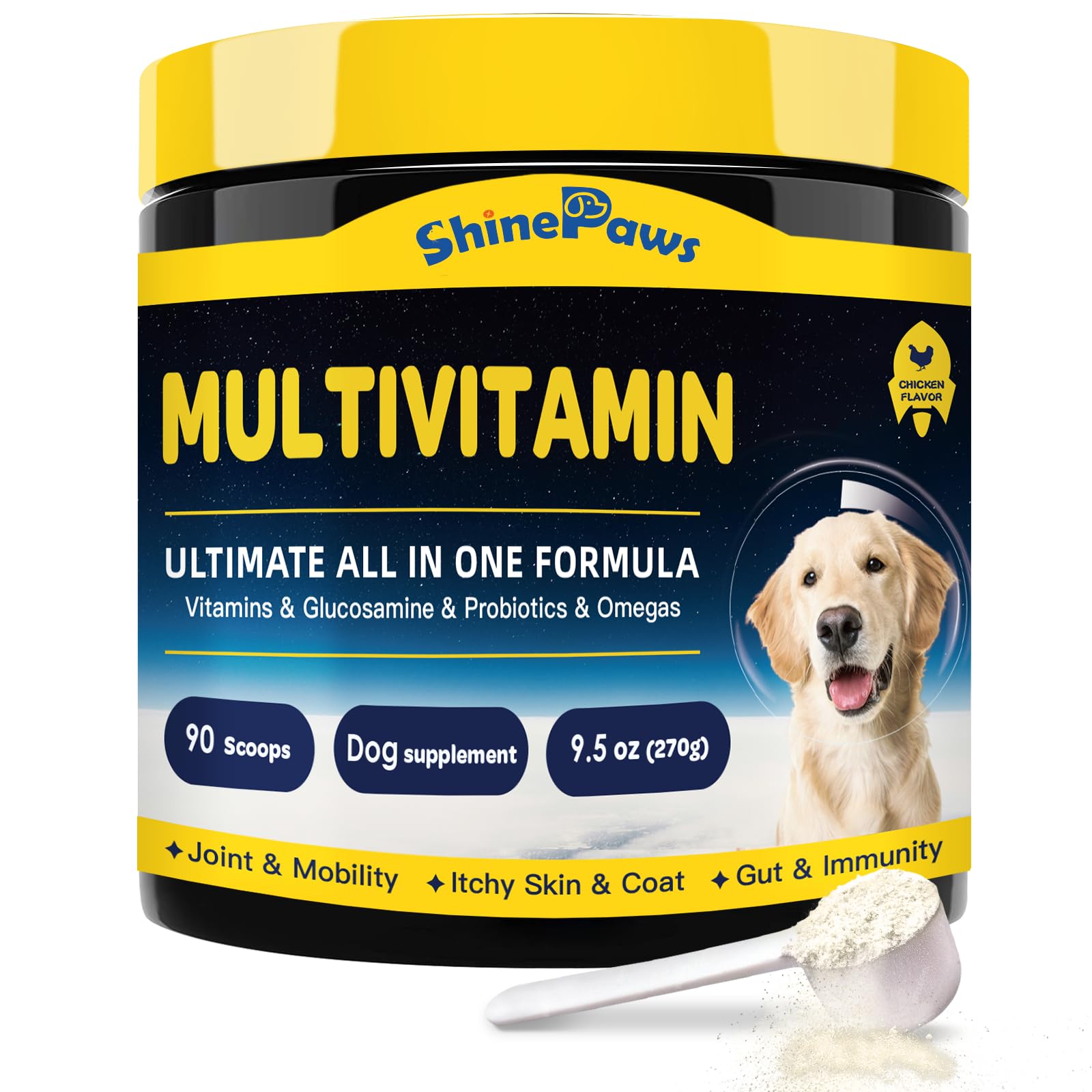 shinepaws vitaminas para perros en envase de polvo, apoyo inmunitario diario
