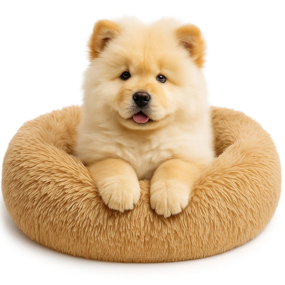 Cama SHINY-V en forma de dona para mascotas pequeñas, confort suave.
