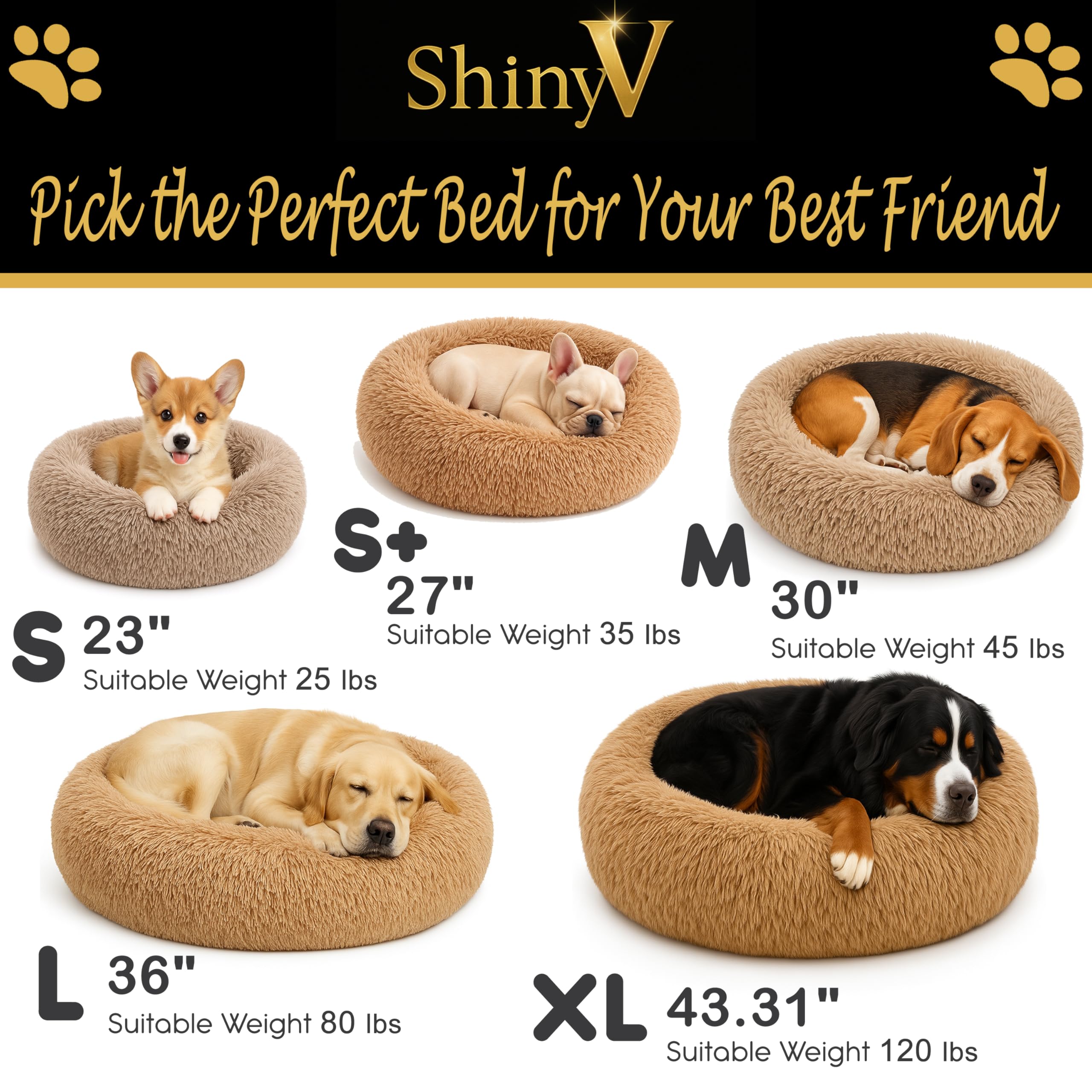 Cama lavable SHINY-V para tallas S–XL, limpieza sin esfuerzo.