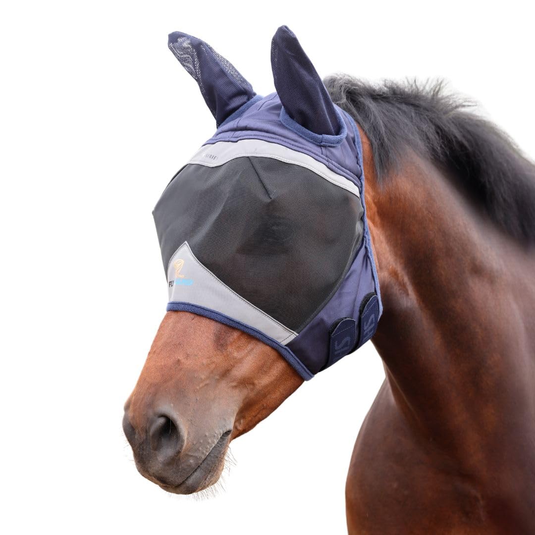 Shires FlyGuard Pro con malla fina y orejas protege cara y orejas en uso diario.