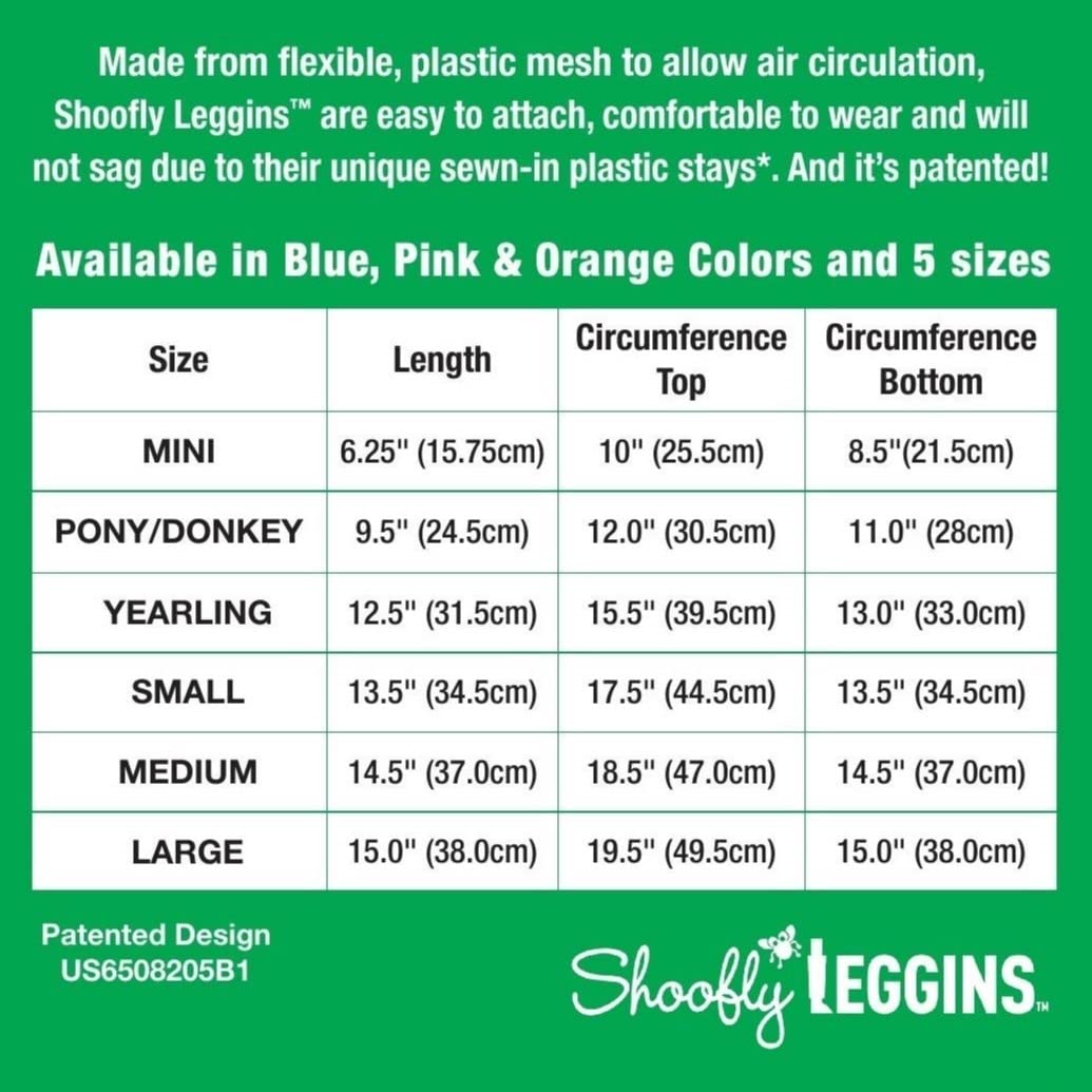 SHOOFLY Leggins patentada US6508205B1, diseño único para caballos.