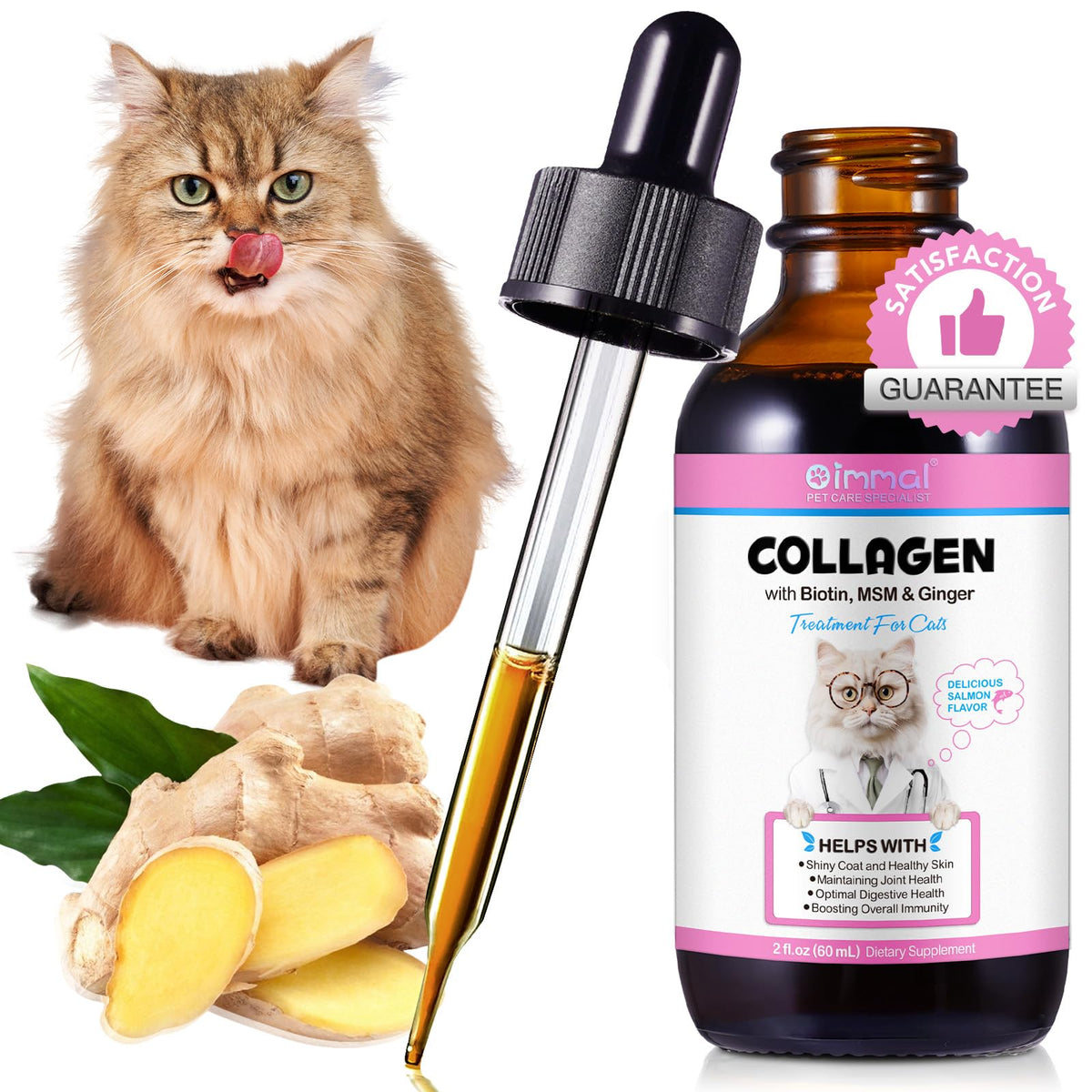 Shuangjia Colágeno para Gatos, frasco de gotas fácil de usar para dosis diarias