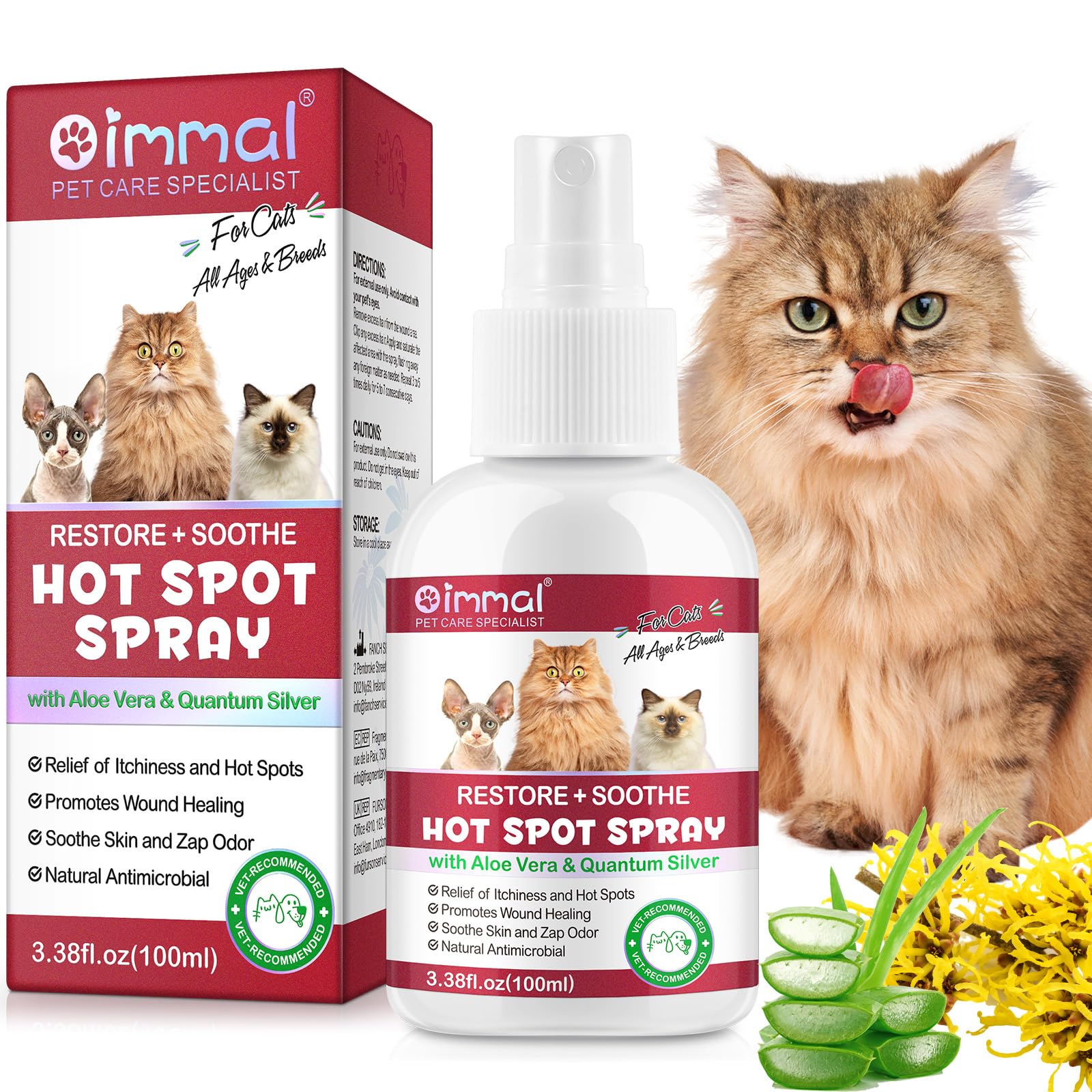 Shuangjia atomizador para zonas irritadas en gatos, envase frontal, aplicación suave para irritaciones.