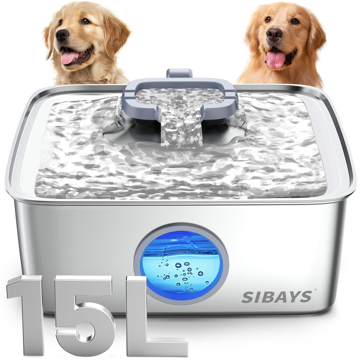 Bebedero SIBAYS para perro con capacidad 15L, ideal para varias mascotas.