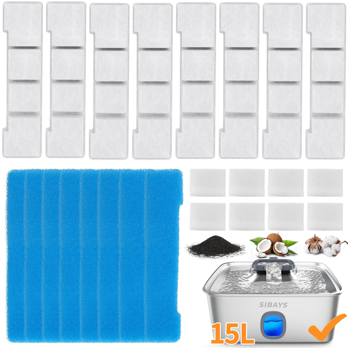 Filtro SIBAYS de cinco capas para bebedero 4Gal, agua más limpia para tu perro