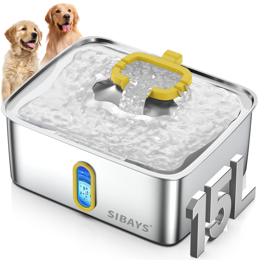 SIBAYS fuente de agua para perros con gran capacidad 15L en acero inoxidable para uso continuo