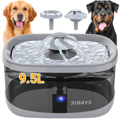 SIBAYS fuente agua para perros 9.5L, vista general gris, ideal para perros grandes.