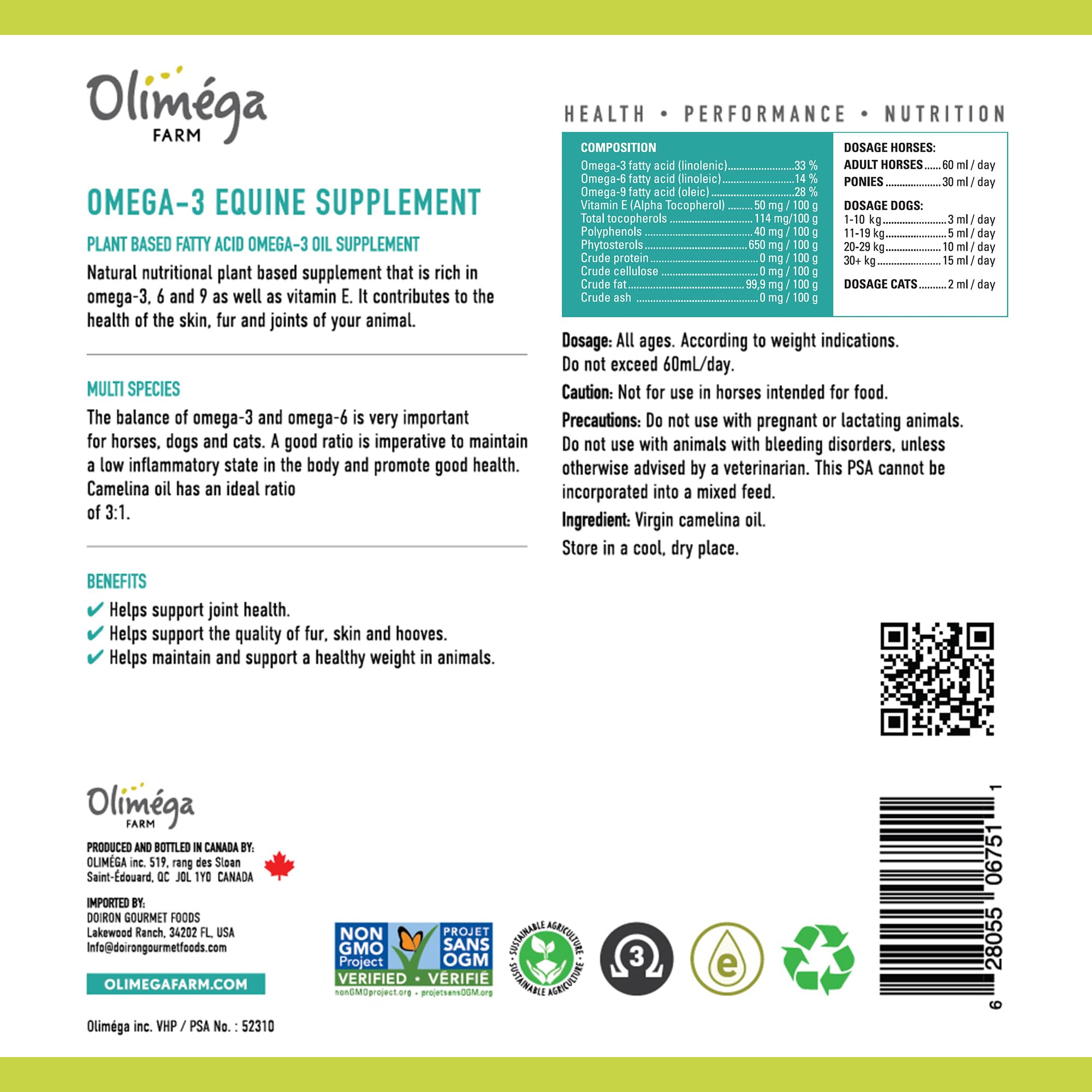 Signé Caméline Aceite de camelina para caballos: vertido para ración fácil