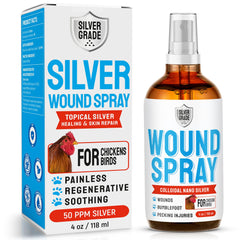 SILVER GRADE spray para heridas, botella de 4 oz, fácil de aplicar en aves.