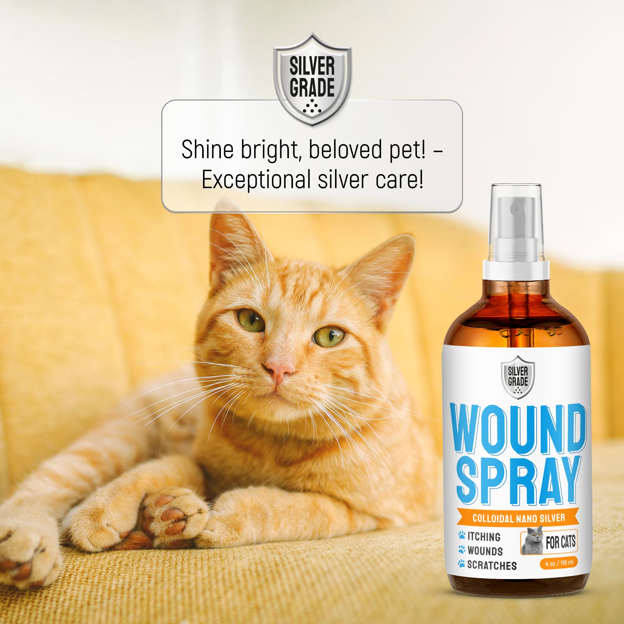 SILVER GRADE spray gatos - uso diario seguro para la piel y el pelaje.