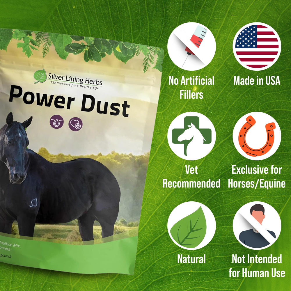Emplasto herbal Power Dust facilita cuidado práctico en refugios y establos.