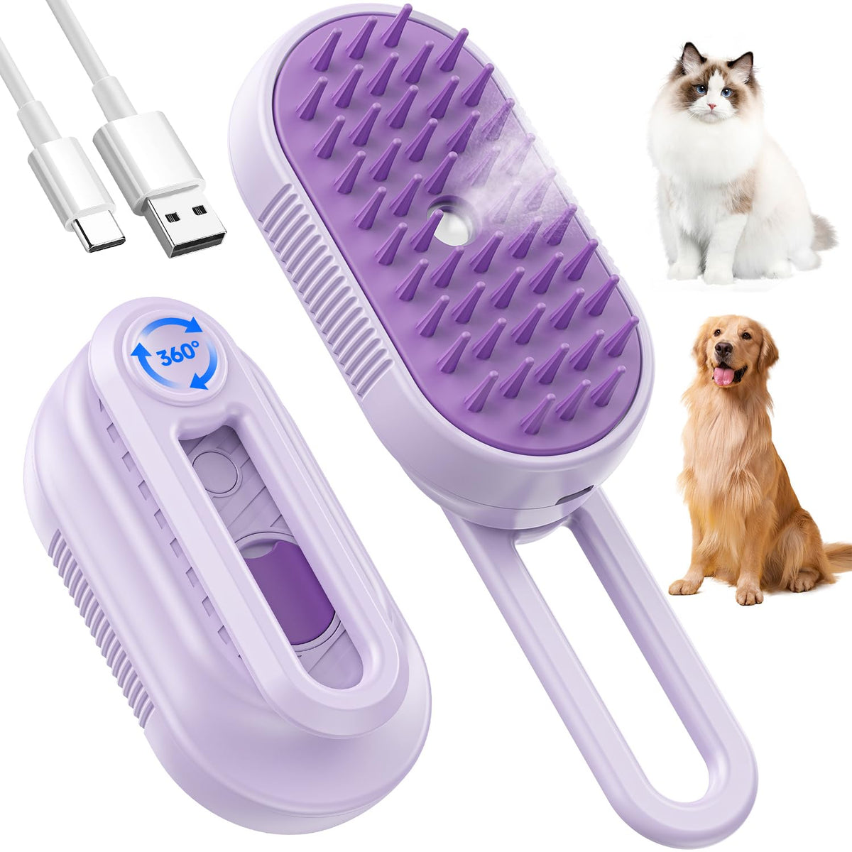 Cepillo de vapor SILVLF para gato con masaje relajante y pelaje suave.