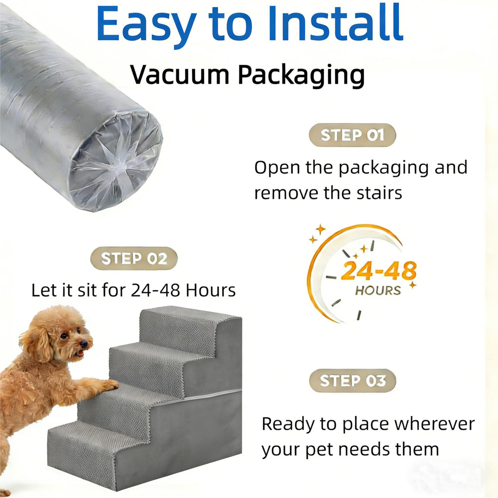 Simple Deluxe escalera para perros junto a la cama, ayuda a entrar sin esfuerzo.