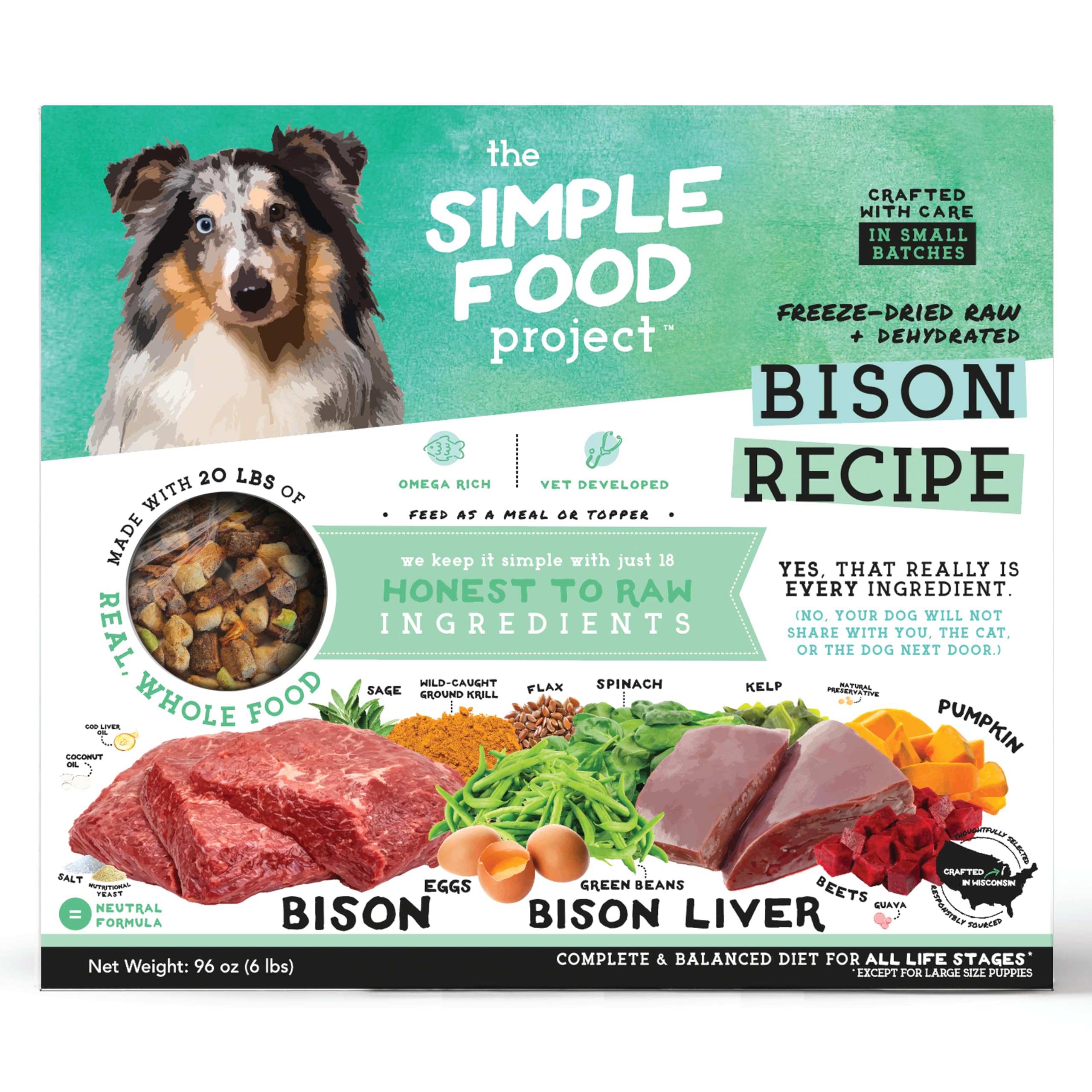 Simple Food Project Bison en bolsa, alimentación rápida para perros.