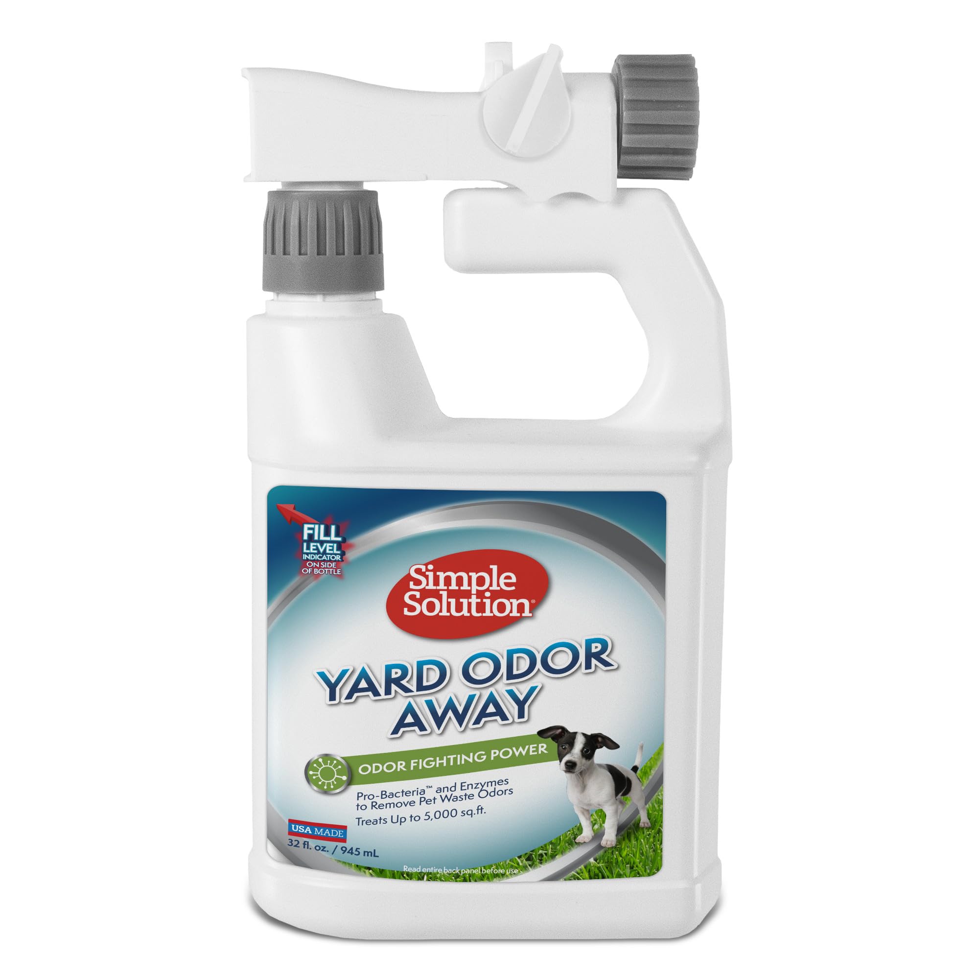 Simple Solution eliminador de olores exterior, botella lista para reducir olores de mascotas.
