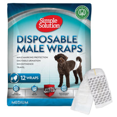 Banda macho Simple Solution alrededor de la cintura del perro para incontinencia.