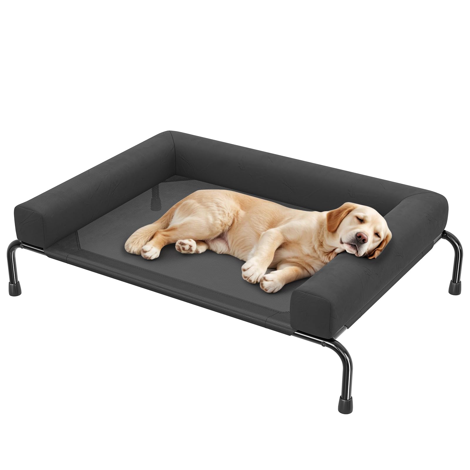 Simple Trending cama elevada para perros grandes con refuerzos acolchados de tres lados para confort