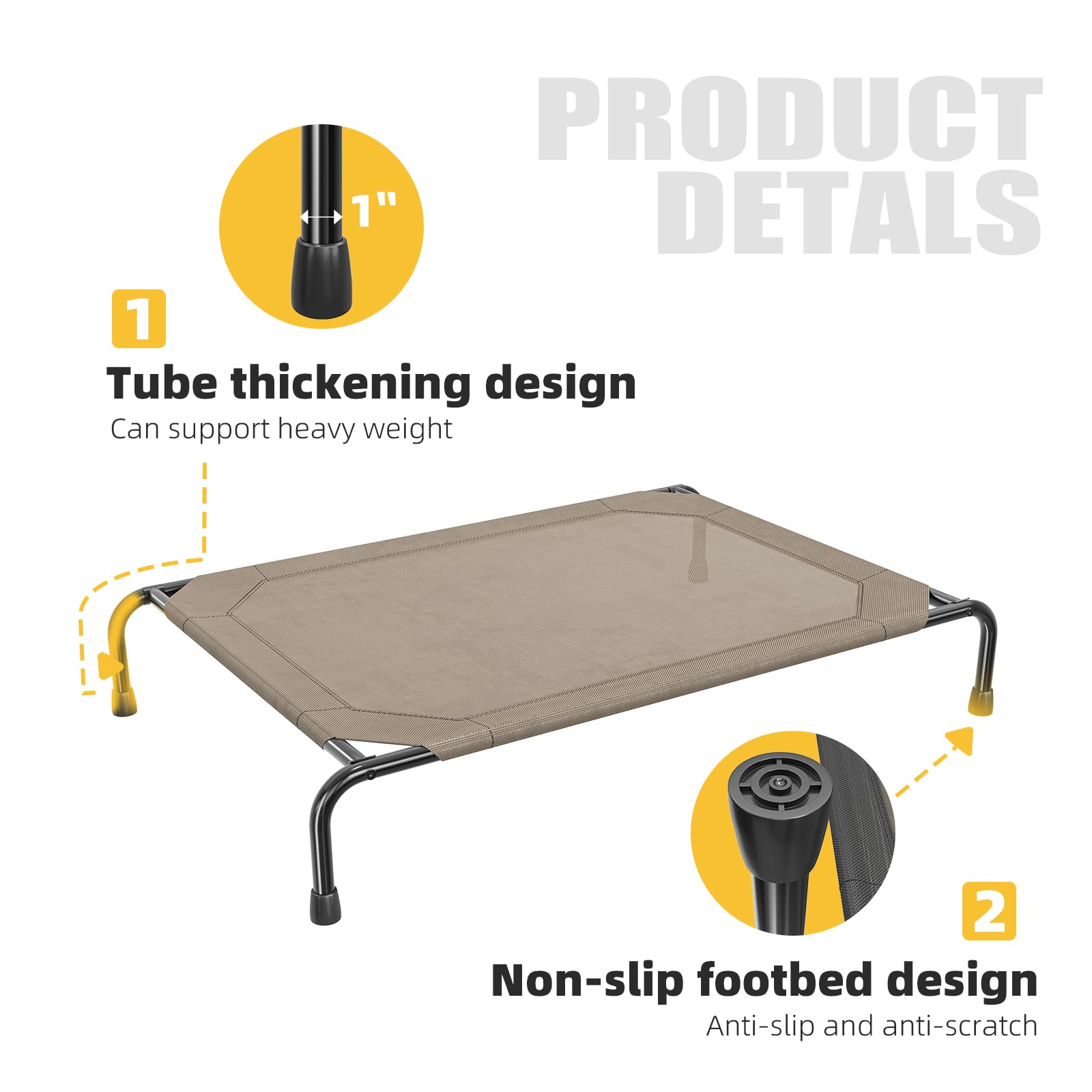 Cama Simple Trending con pies antideslizantes, vista base estable para superficies irregulares.