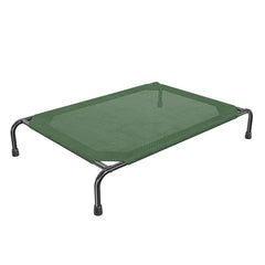 Simple Trending cama elevada grande, vista frontal verde, ideal para descanso al aire libre