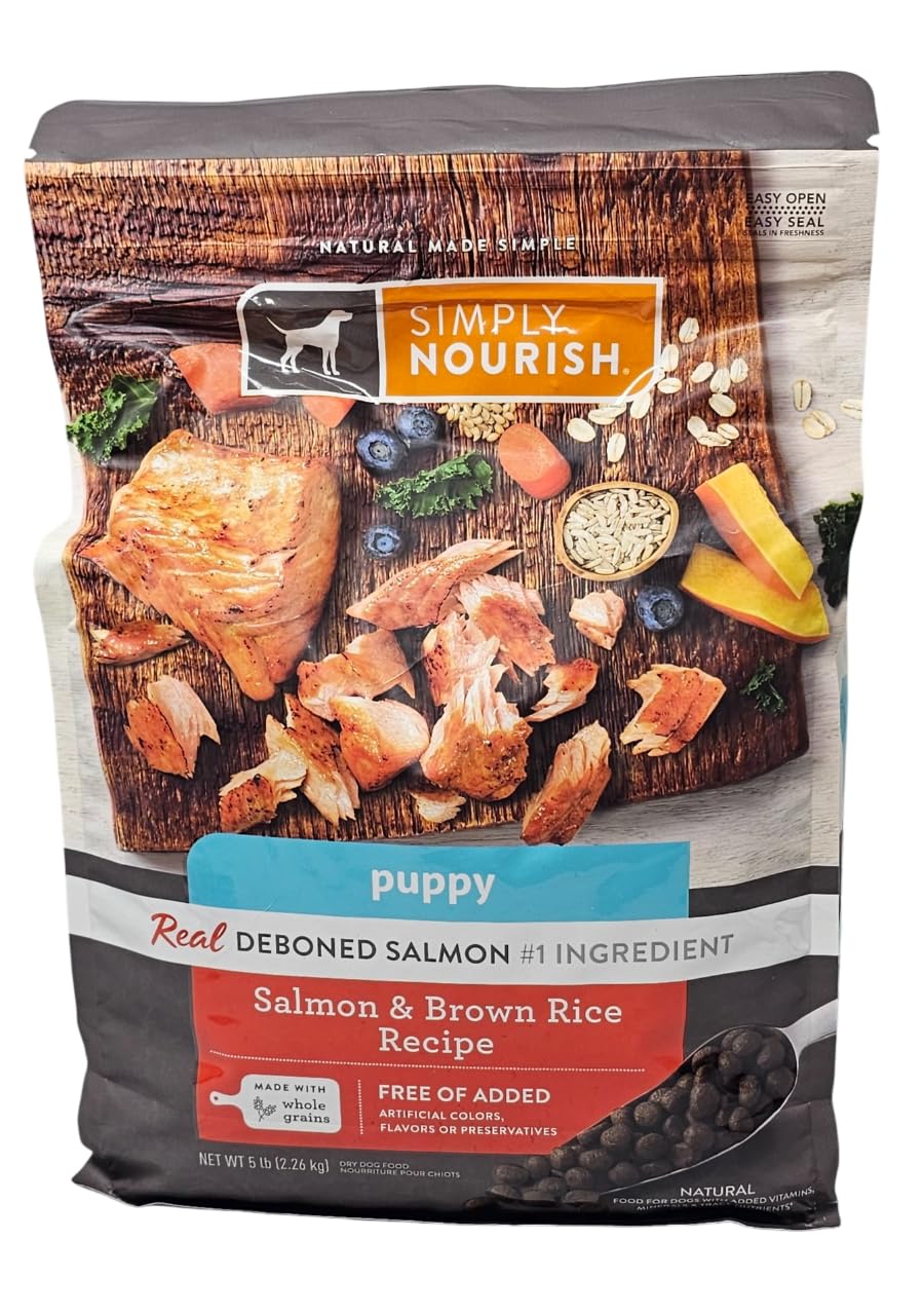 SIMPLY NOURISH cachorros con salmón y arroz; croquetas sabrosas para su desarrollo.