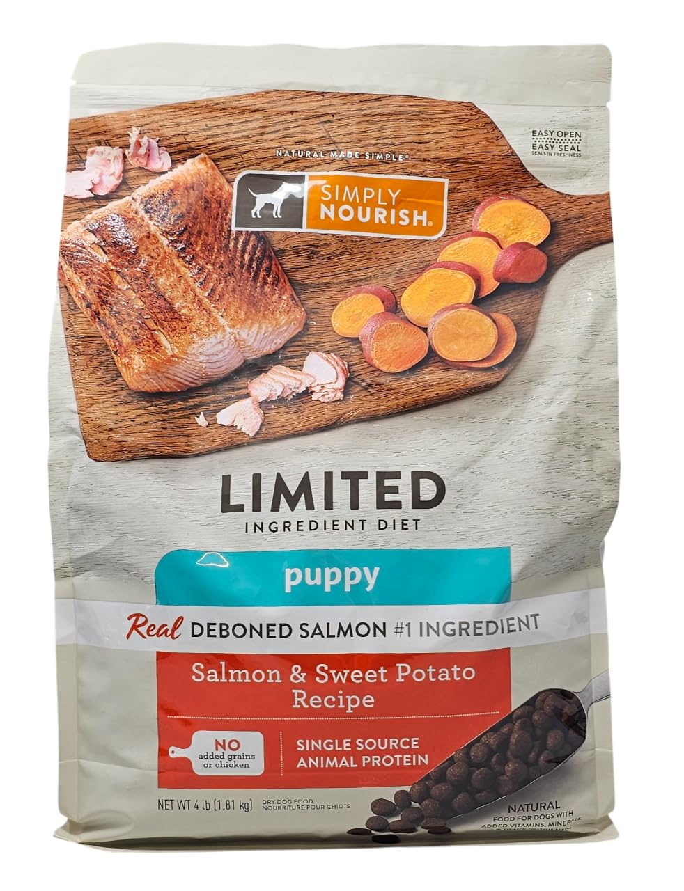 SIMPLY NOURISH bolsa frontal para cachorros con salmón y patata dulce