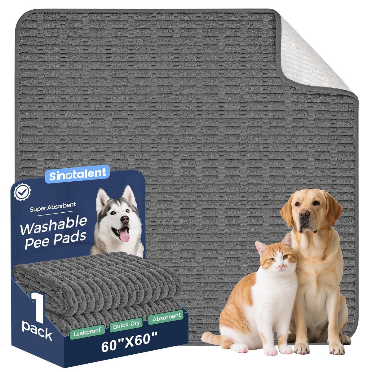 Sinotalent almohadillas lavables para perros, 60x60, absorben líquidos y evitan goteos.