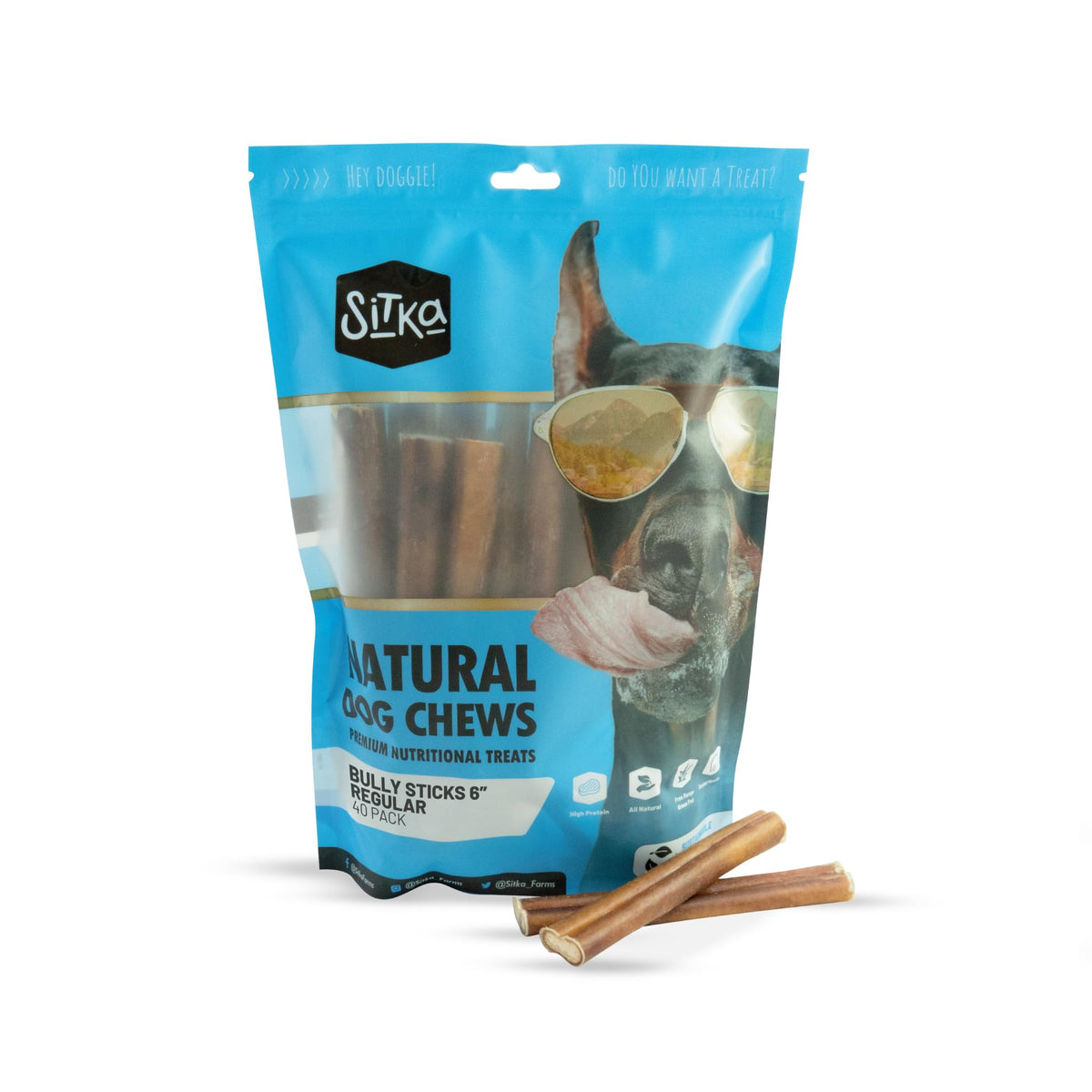 Sitka Palitos de res 6 pulgadas en empaque, snack natural para perros.