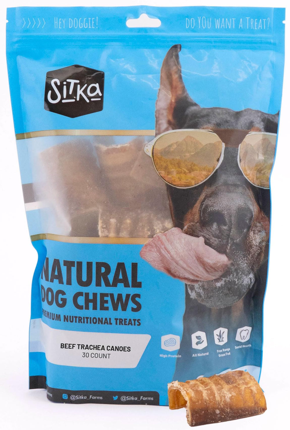 Sitka traquea de res canoas 3 pulgadas, snack dental natural