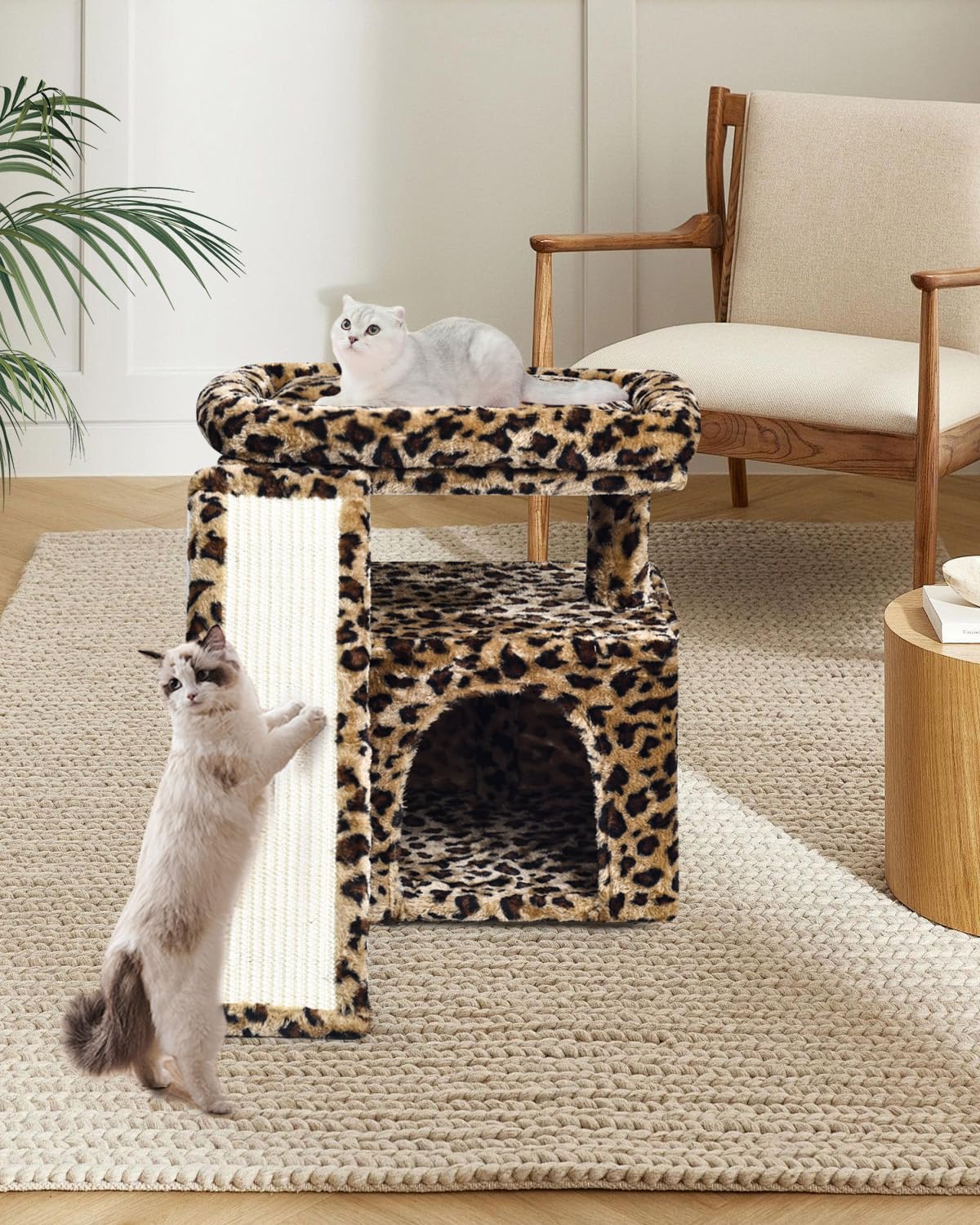 SIYIPURR árbol leopardo rascador ángulo de sisal para ejercicio diario.