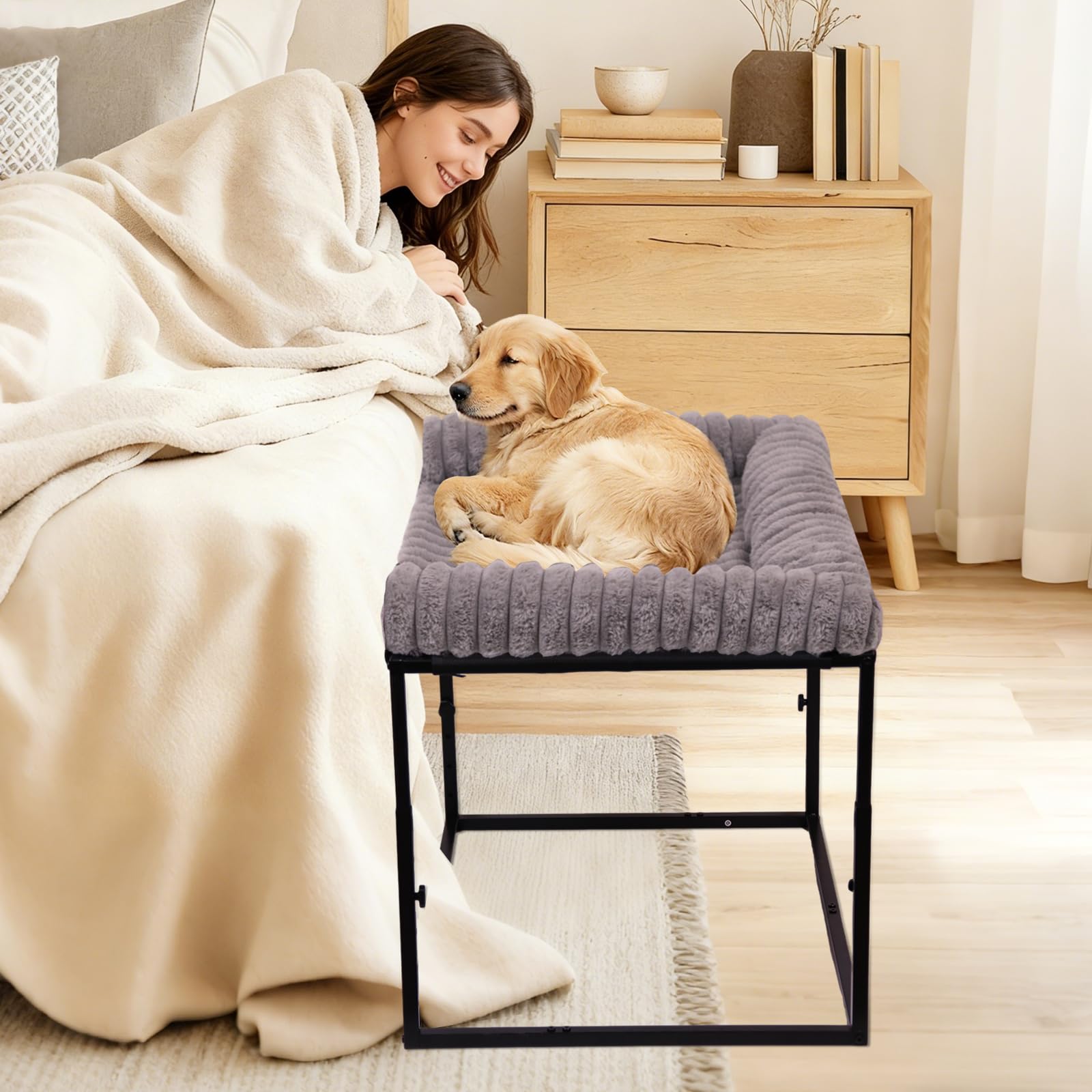 SKTREVAN cama lateral para perro mediano con cojín lavable y cómodo apoyo.
