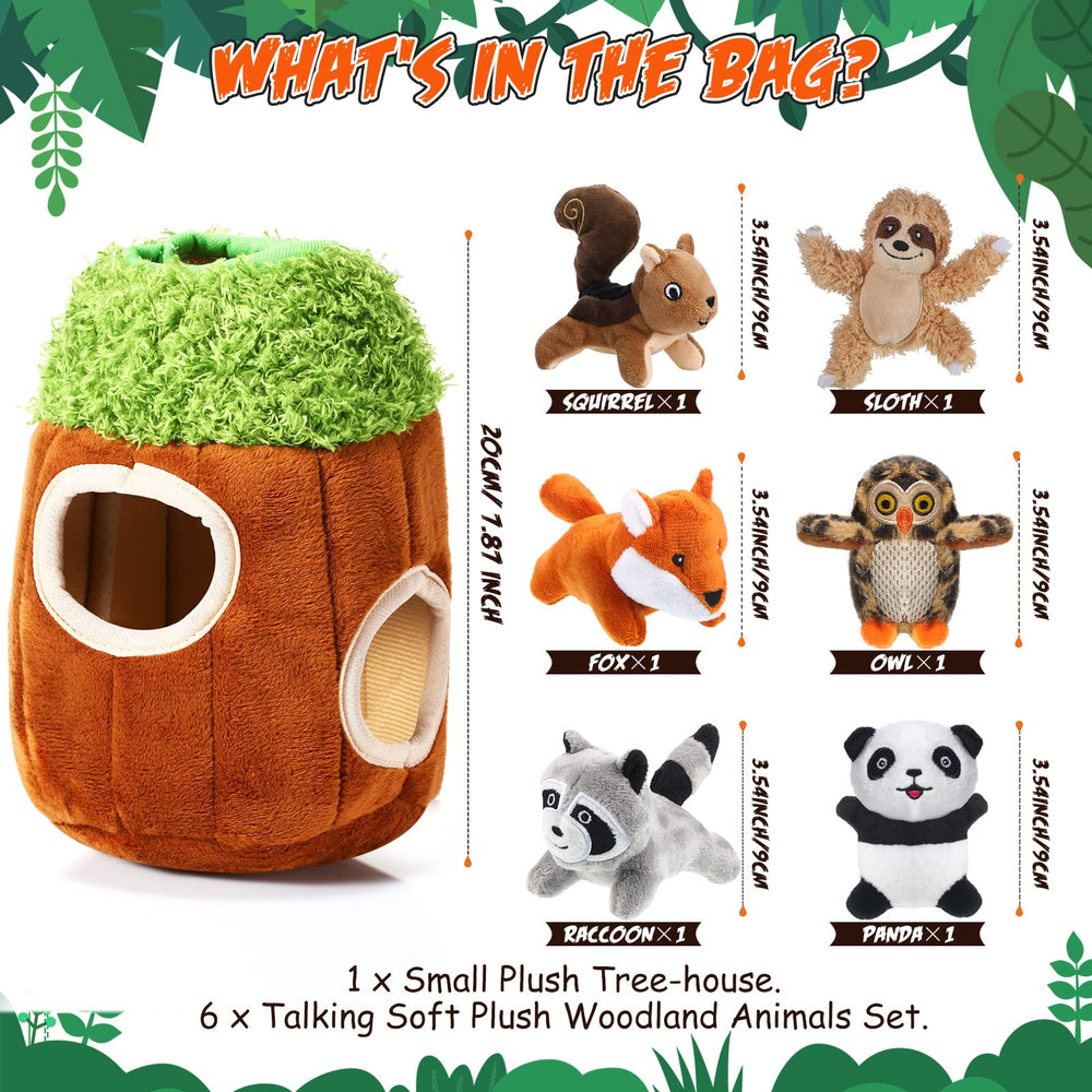 Skylety animal bosque peluche 1, chirriador para juego interactivo y mordisqueo suave