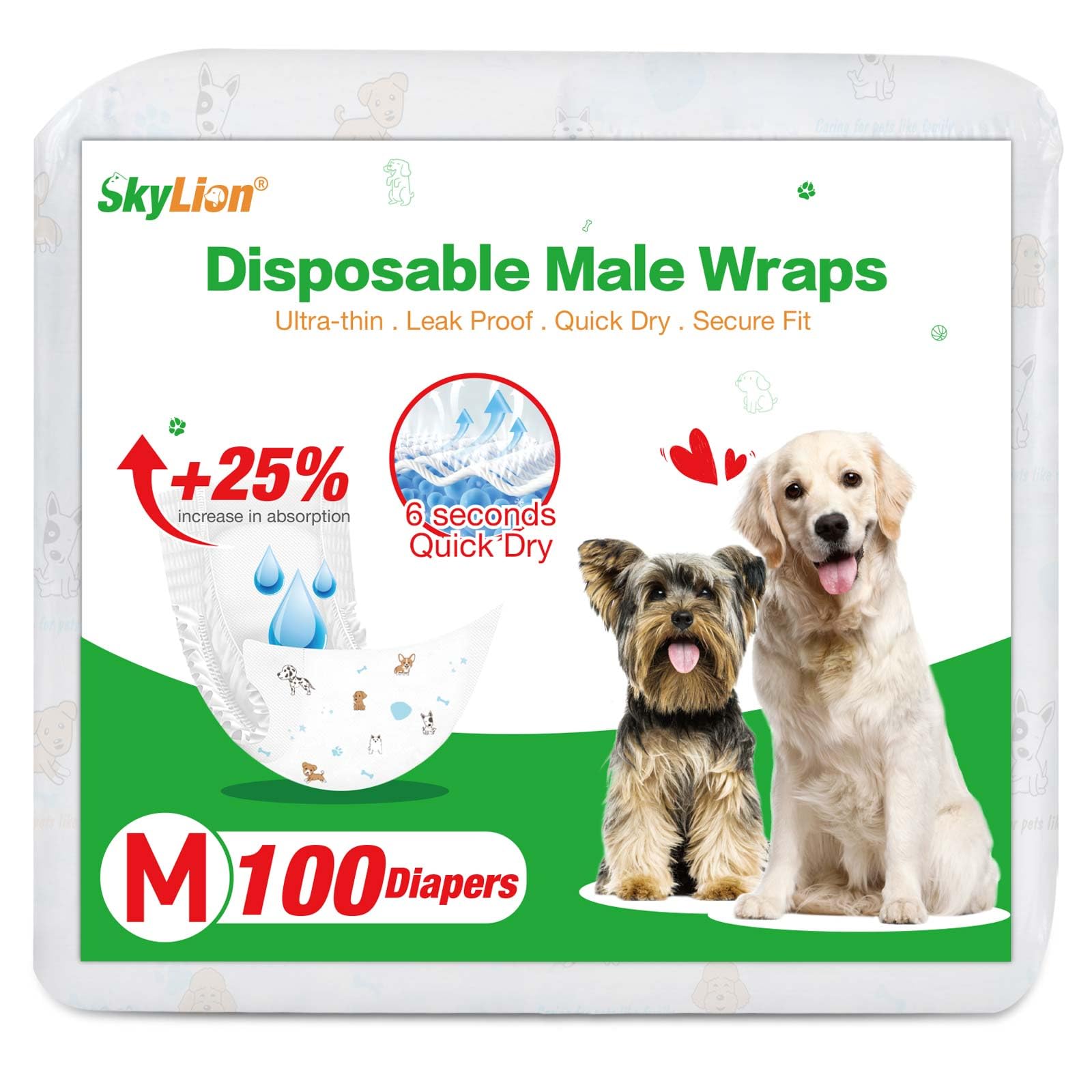SkyLion pañales para perro macho, uso nocturno con absorcion mejorada.