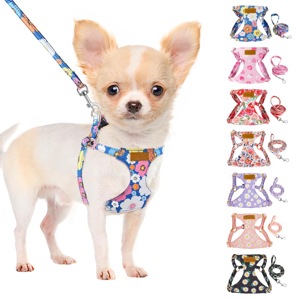 Arnés SlowTon sin tirón para perro con diseño floral azul y talla XXS