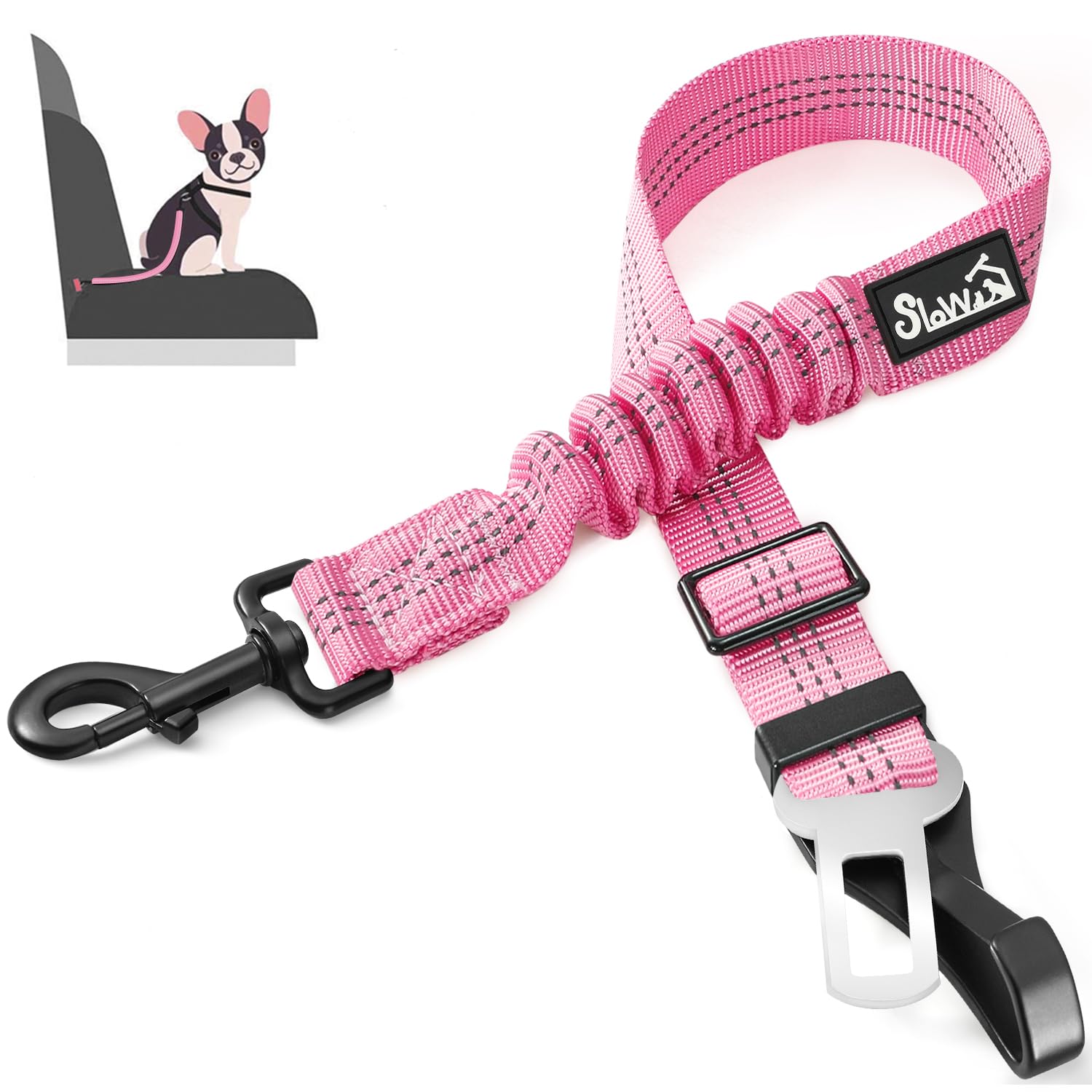 SlowTon Cinturón para perro en coche con hebilla rosa para seguridad.