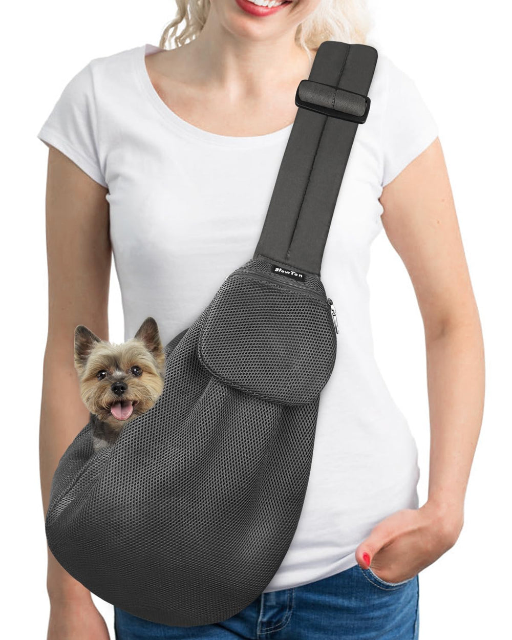 SlowTon-sling-perro-hombro-acolchado ofrece transporte cómodo para paseos diarios.