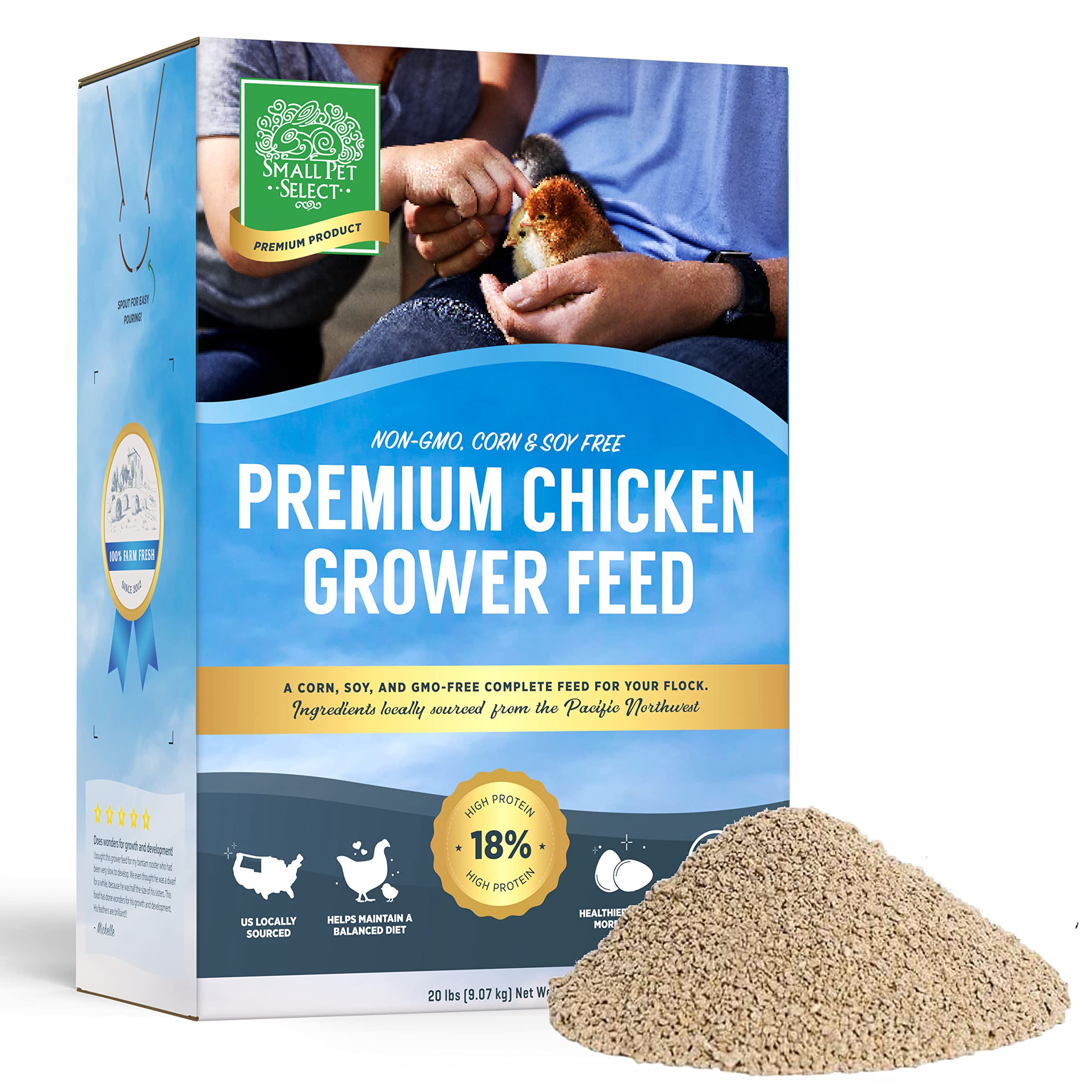 Small Pet Select Alimento para pollos en crecimiento, 18% proteína, libre de maíz y soja