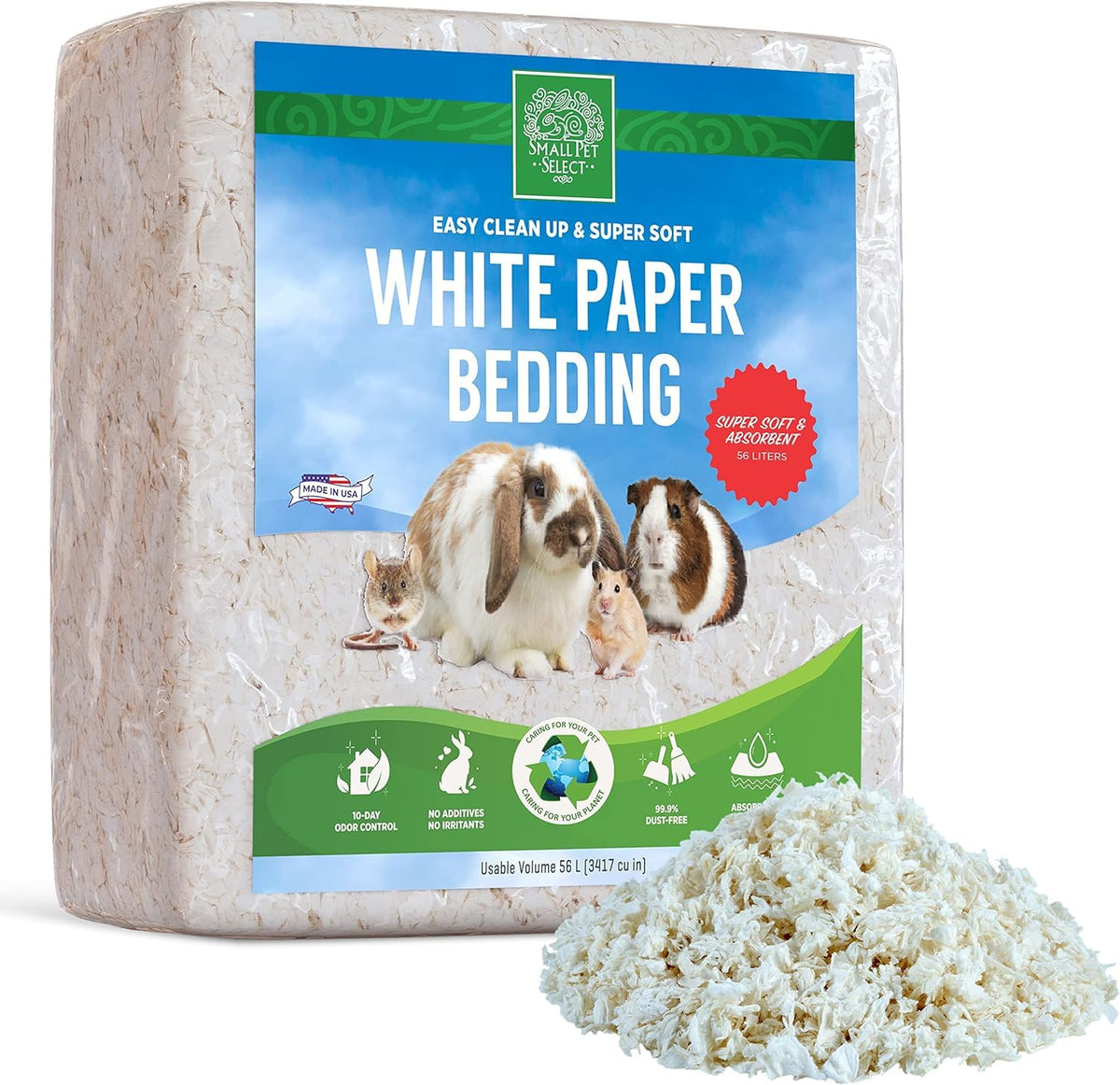 Small Pet Select cama de papel blanca facilita la limpieza al identificar áreas sucias