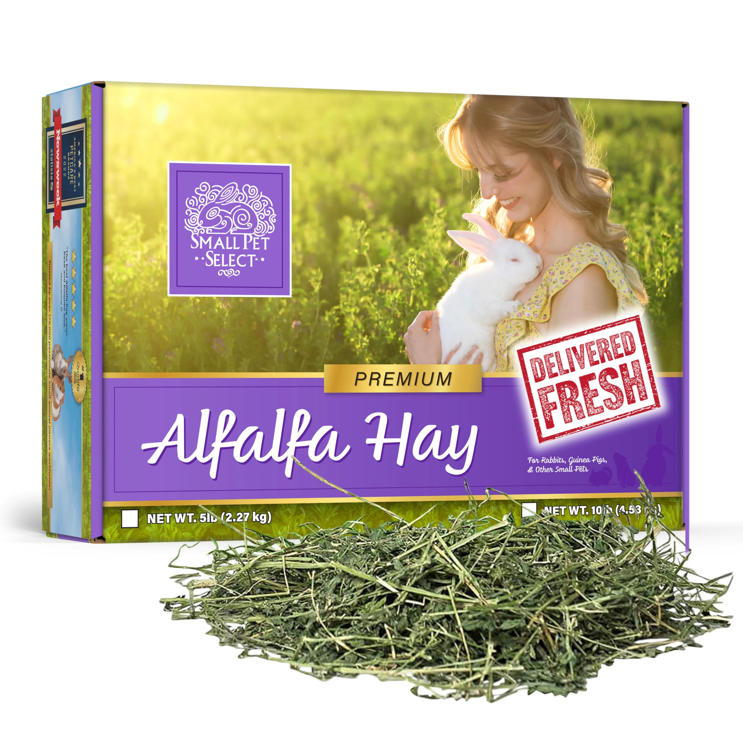 Small Pet Select heno de alfalfa para conejos jóvenes, favorece crecimiento y desgaste dental.