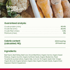 smallbatch bocados de res liofilizados, ideales como premio o como comida completa.