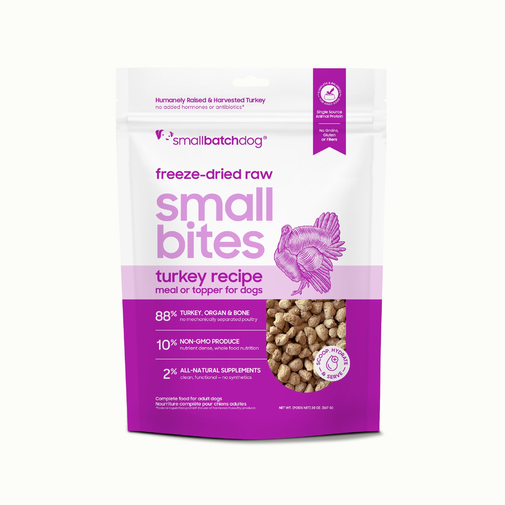 smallbatch: bocados de pavo secos, snack proteico para perros activos.