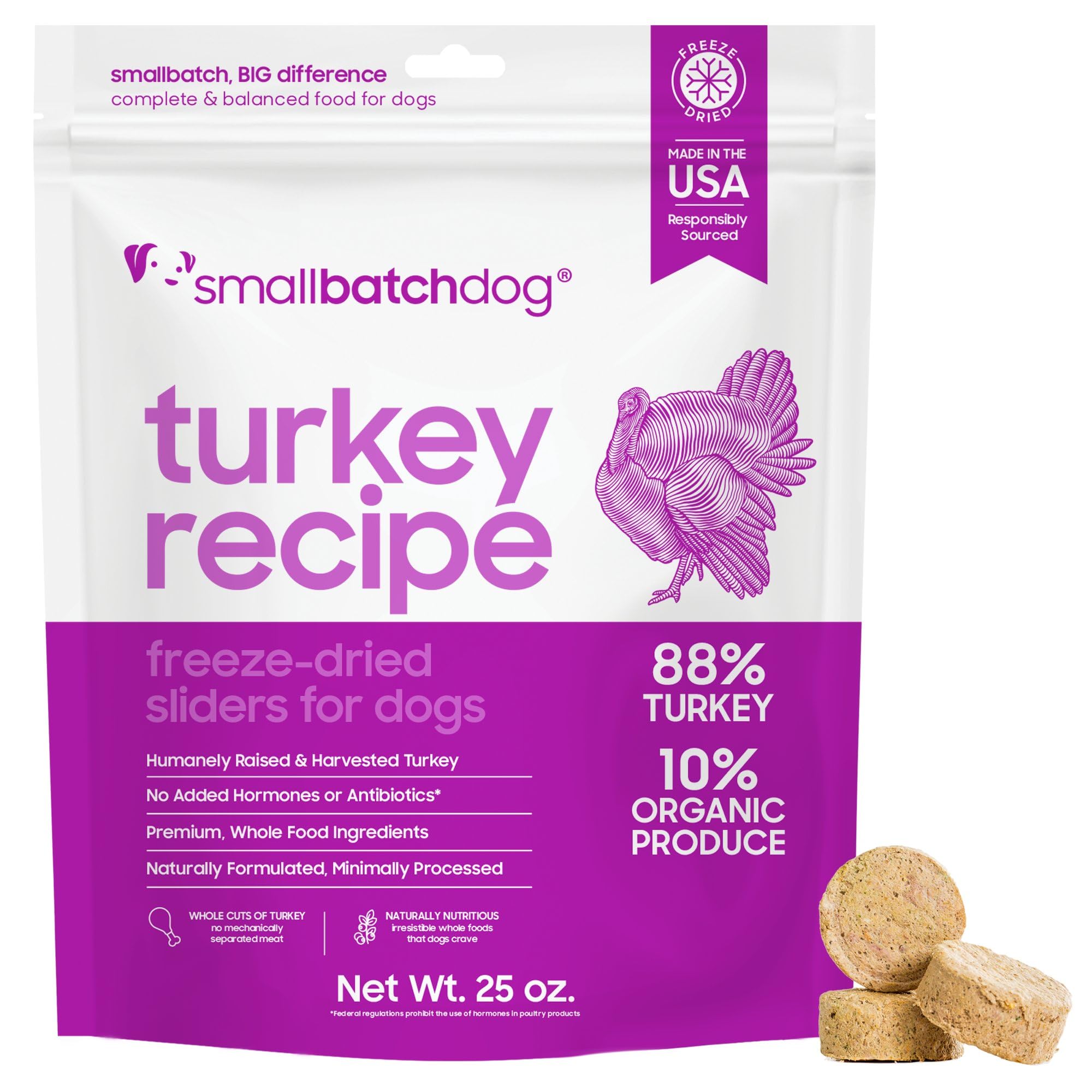smallbatch Pets discos de pavo crudo, fuente de proteína única para perros